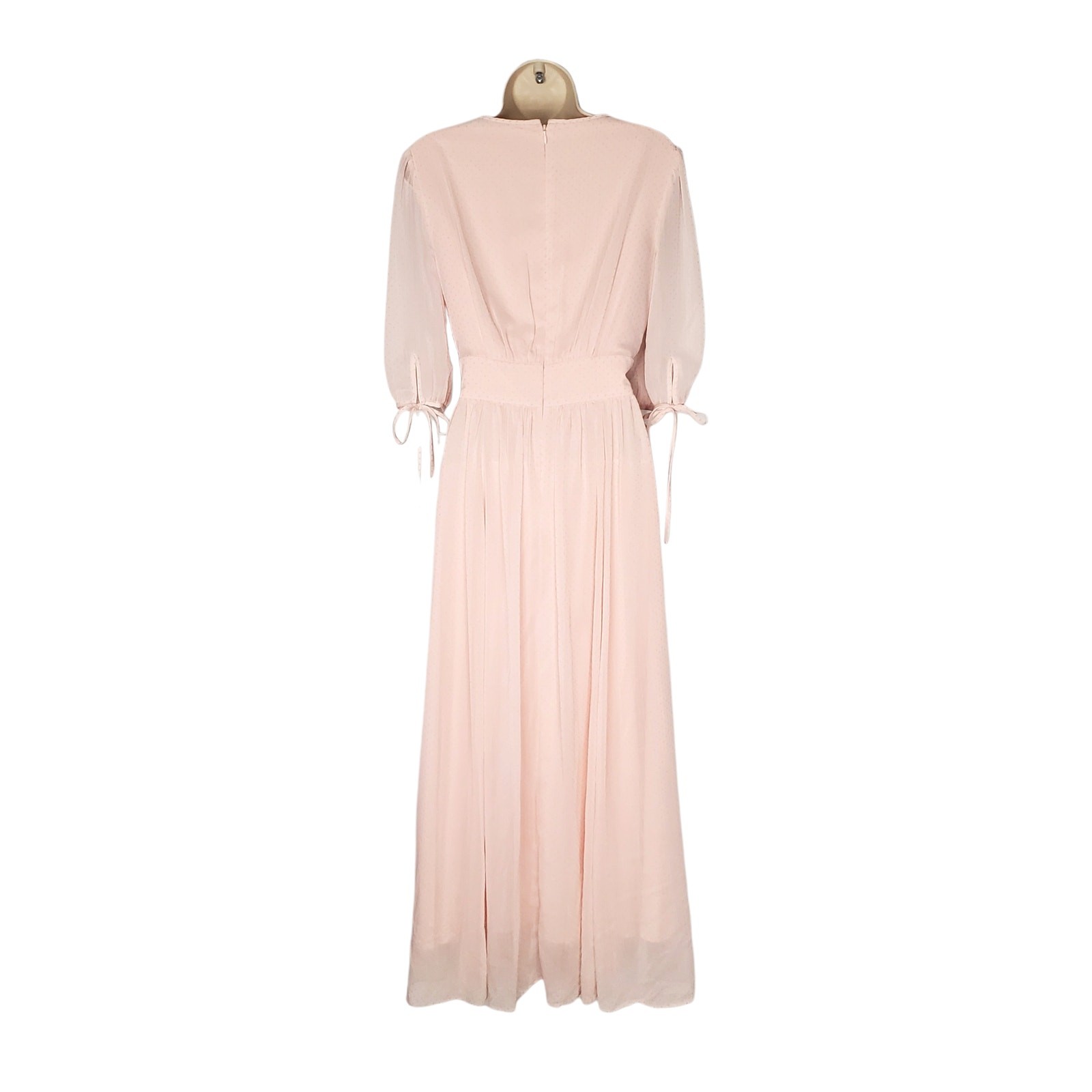 Gal Meets Glam Louise Swiss Dot Keyhole Flared Maxi Dress Powder Pink Size 6
