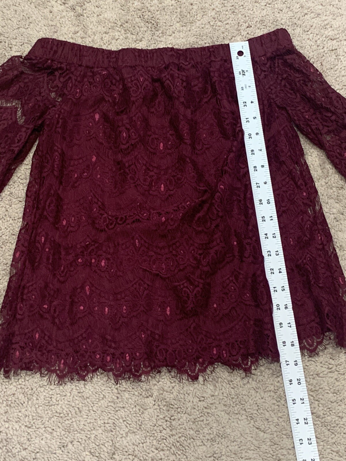 Love Fire Womens Shirt Size S/P Wine colored Lace Off the Shoulder Long Sleeve