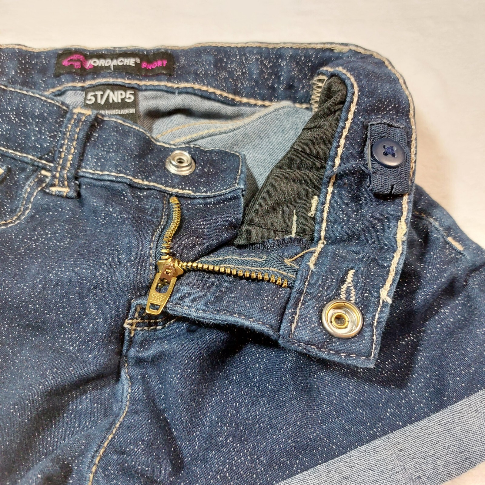 JORDACHE GIRLS BLUE JEAN GLITTER SPARKLE CUFFED DENIM SHORTS ADJUSTABLE WAIST 5T