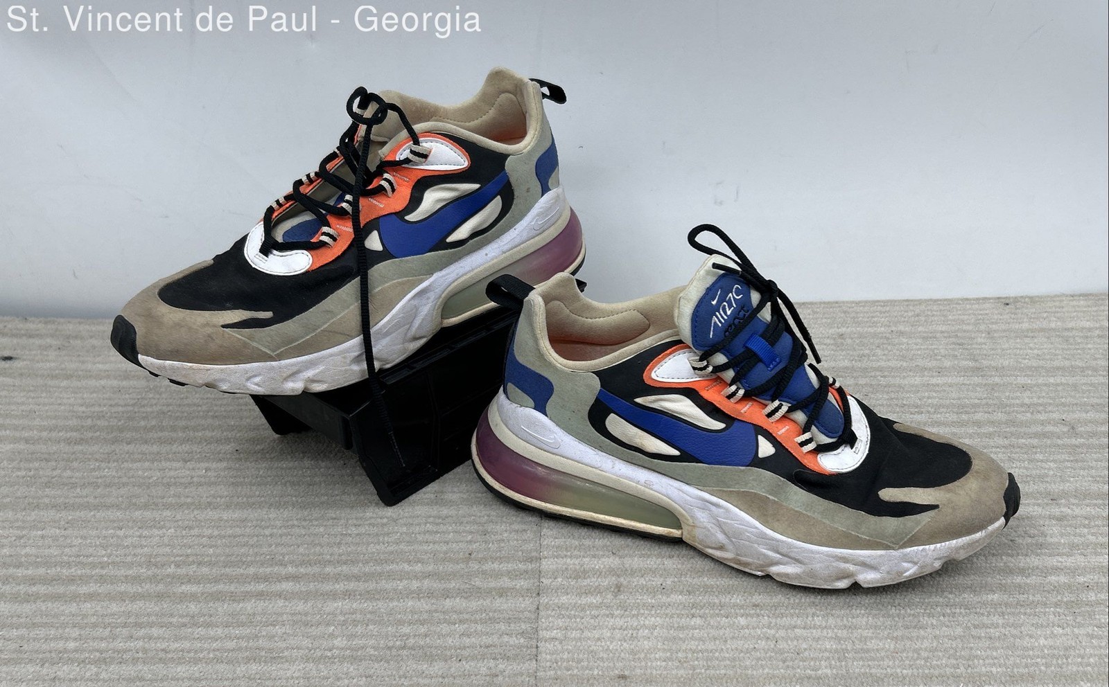 Nike Air Max 270 React Fossil Cushioned Sneaker Black Blue Beige CI3899-200 Sz 9