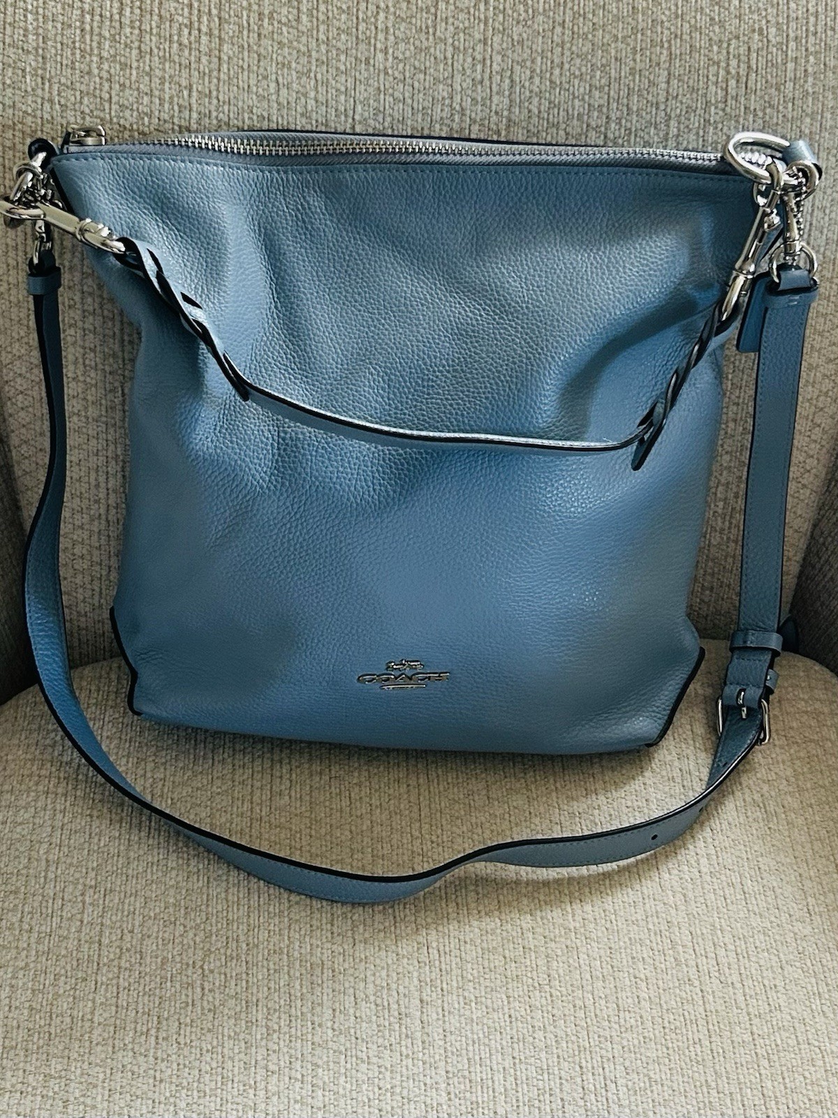 Coach F31507 Abby Duffle Slate Blue Pebbled Leather Crossbody Shoulder Bag SHW