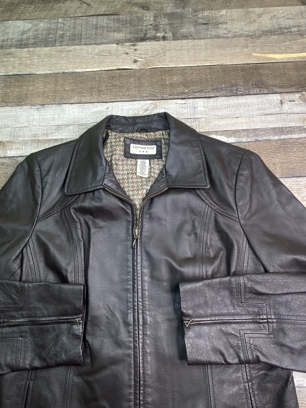 Covington Women’s Leather Jacket Size L Biker Motorcycle Lined Zippers City Y2K