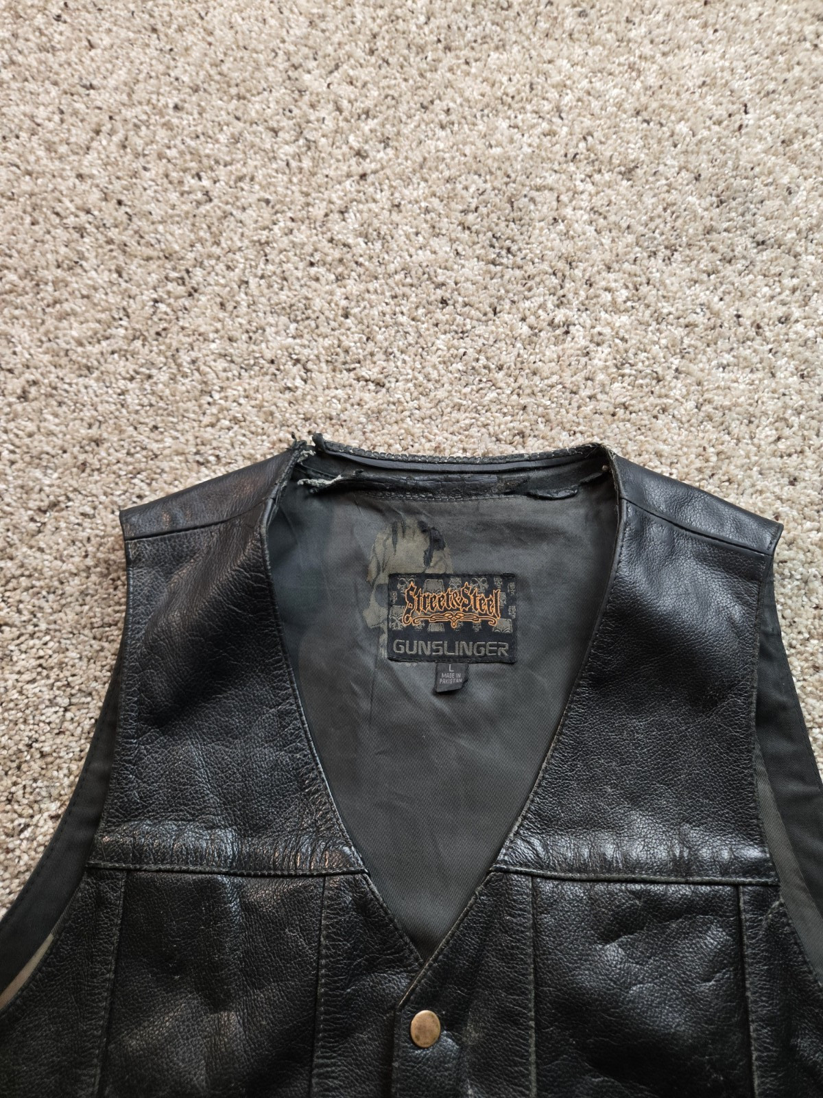 Street & Steel Gunslinger Leather Vest Mens Large Black Snap Front Lace Up