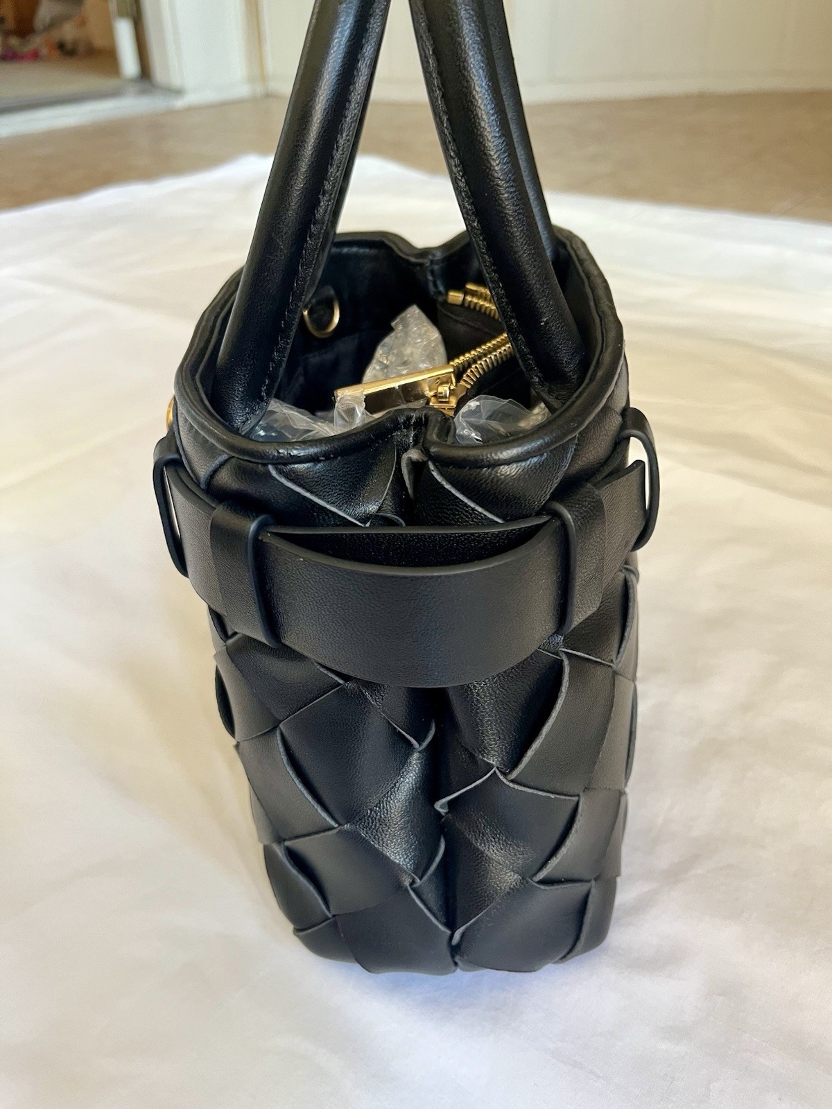 The Sam Edelman Black Cleo Mini/small Woven Belt Buckle Top Handle w/ Strap EUC
