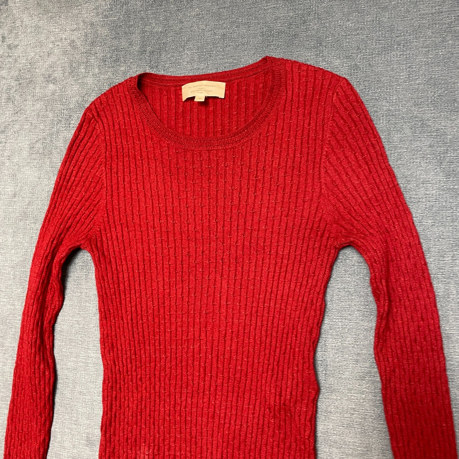 La Maille Sezane Sweater Womens Medium Red Ribbed Knit Round Neck Winter Wear