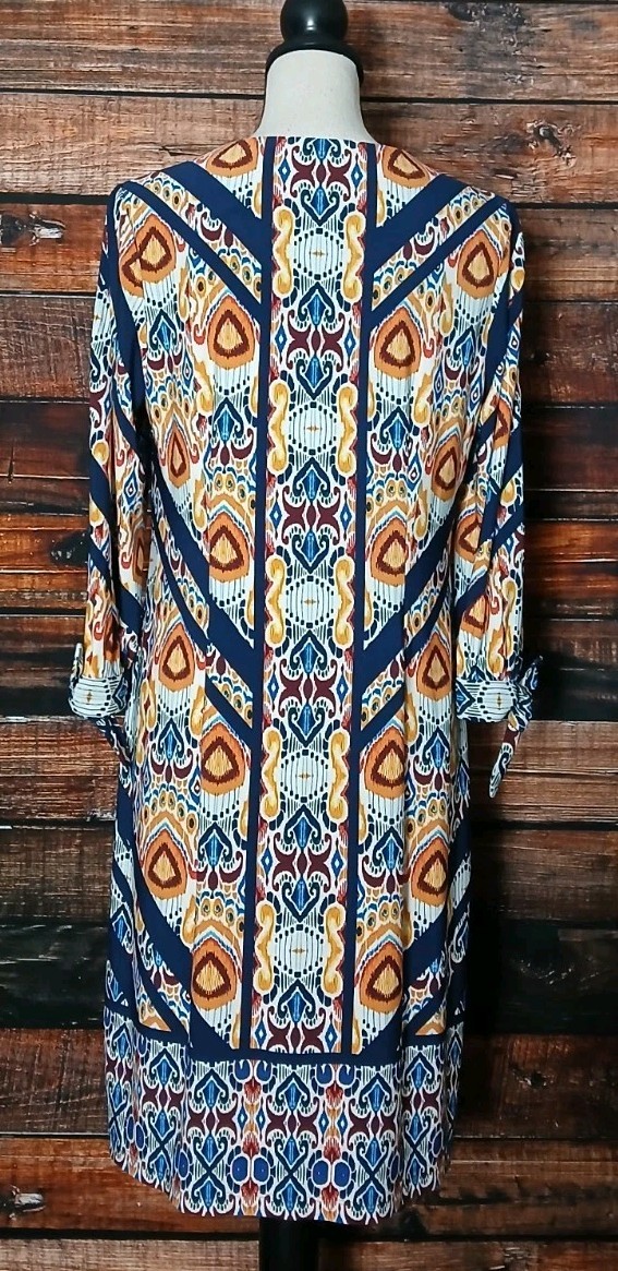 Chicos Shift Dress Size 1 US M Ikat Tie Sleeve Bohemian