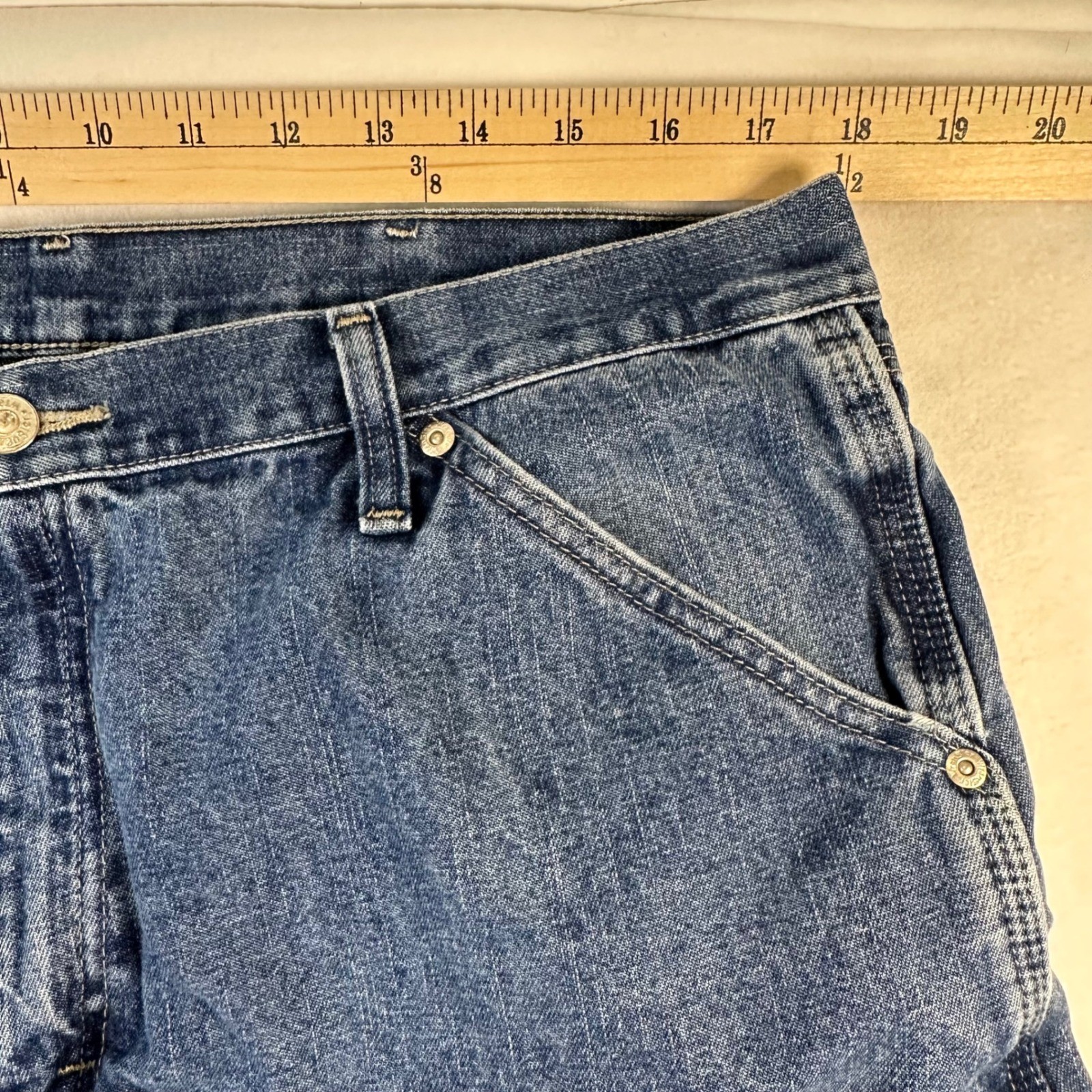 Wrangler Authentics Mens Blue Carpenter Jeans Straight Leg Workwear Denim 36×30