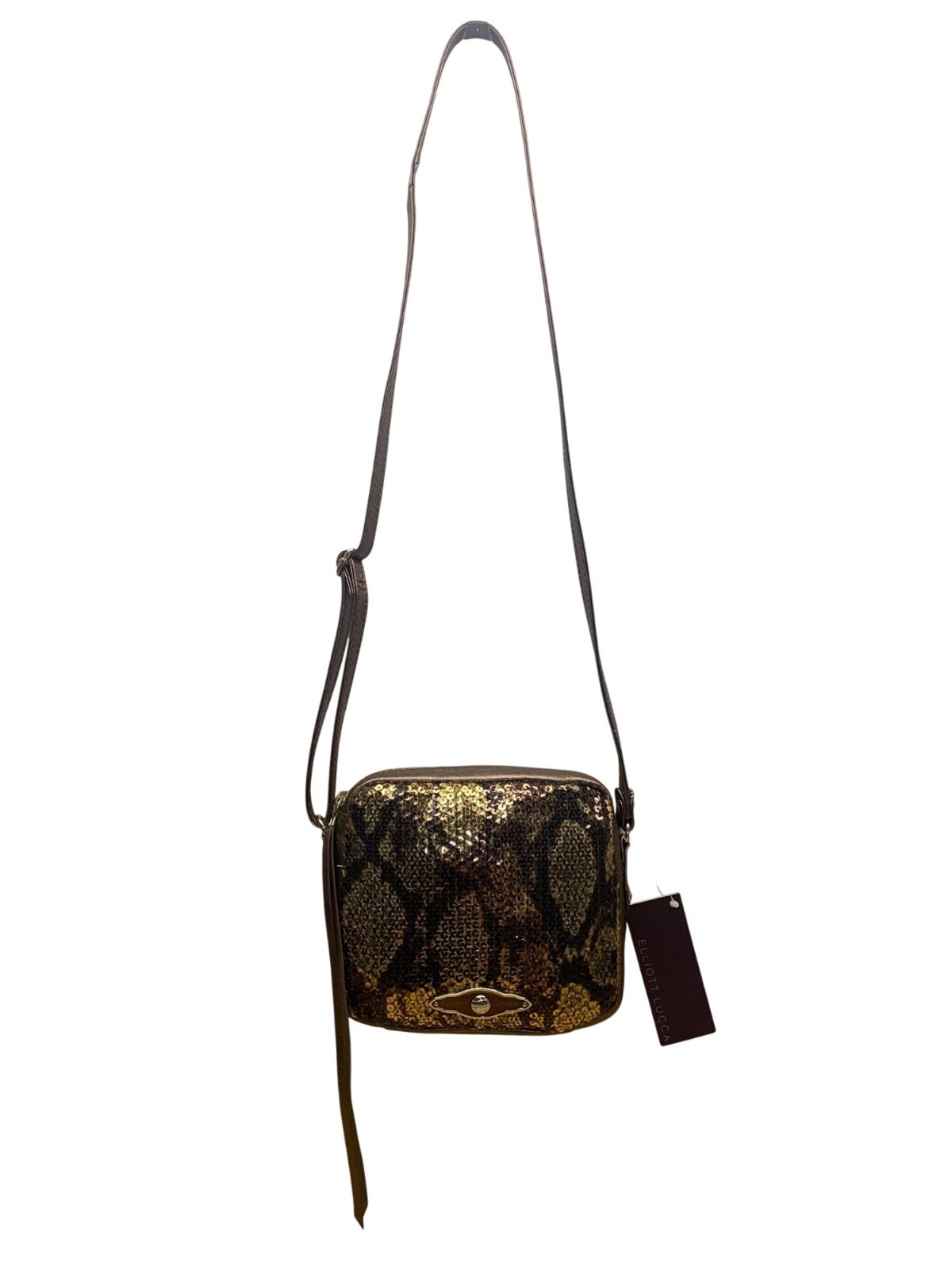 Elliott Lucca Women’s Gold & Brown Metallic Snake Print Sequin Crossbody Bag