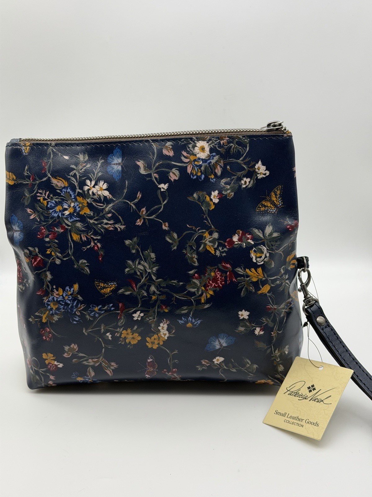 Patricia Nash Blue Floral Butterfly Garden Wristlet Zip Clutch