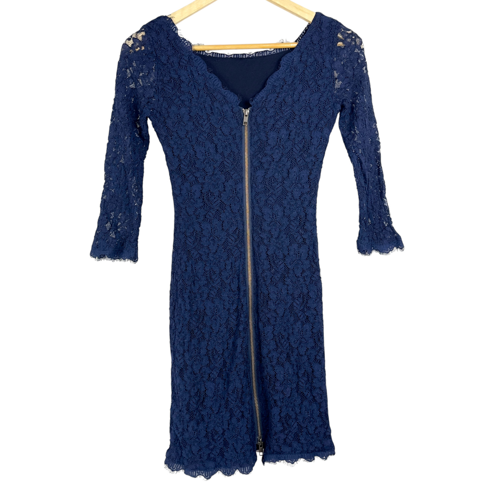 Diane Von Furstenburg Zarita Lace Mini Dress Navy Blue Women’s Size 2 Designer
