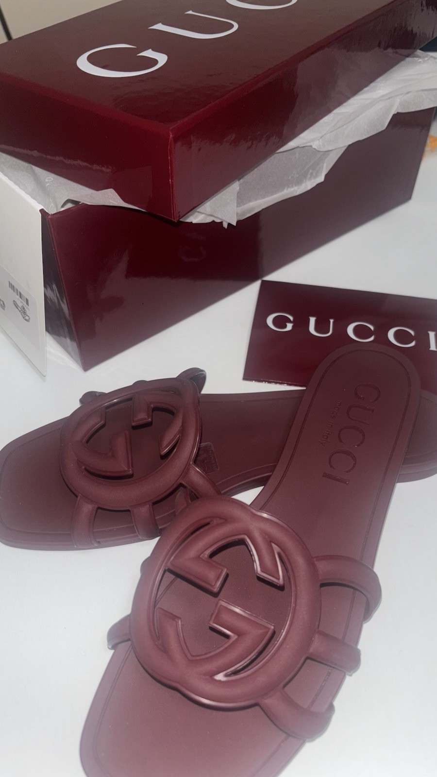 Gucci Women’s Rubber Slide Sandals Size 37 Us 7 Burgendy