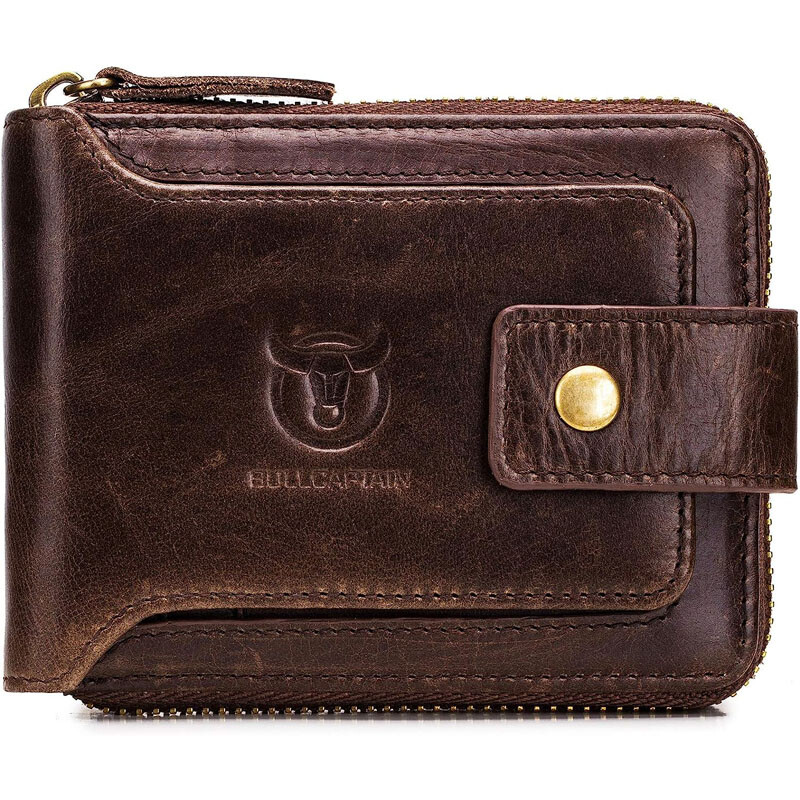 Zipper Wallet Mens Genuine Leather RFID Blocking Bifold Zip Around Card Holder W