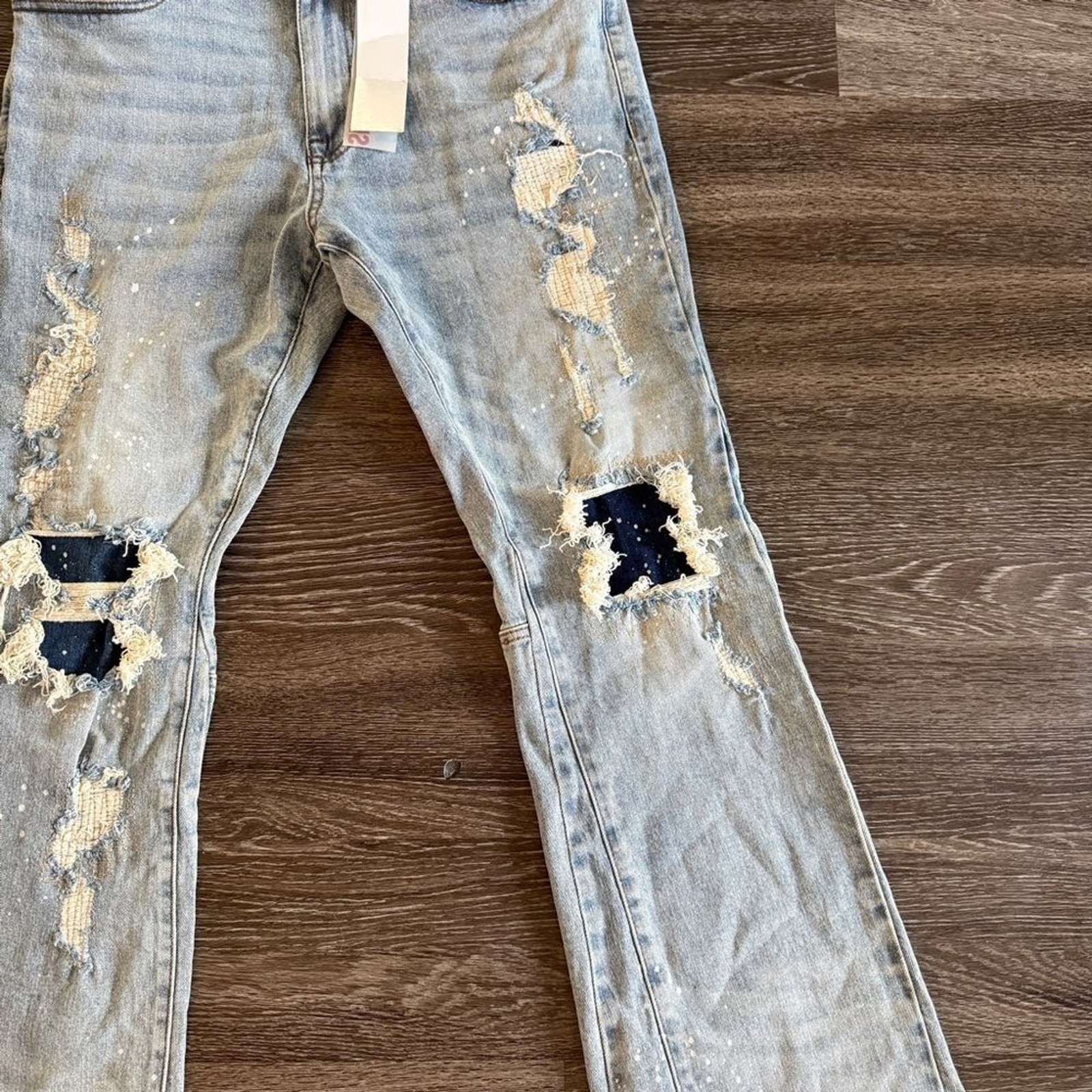 First Row Knee Destroyed Slim Flare USA Distressed Casual Streetwear 40″/33″