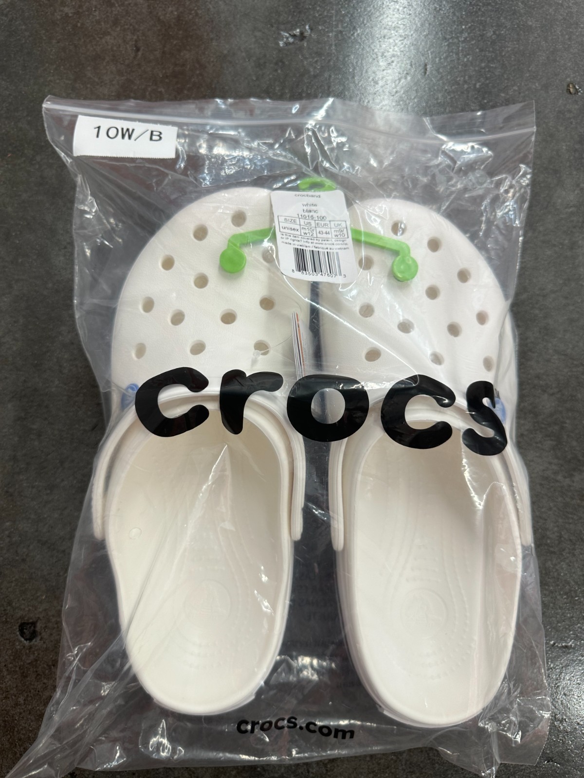 Crocs Bayaband Clogs M10 W12 White Black Stripe Comfort Slip On Sandals Classic