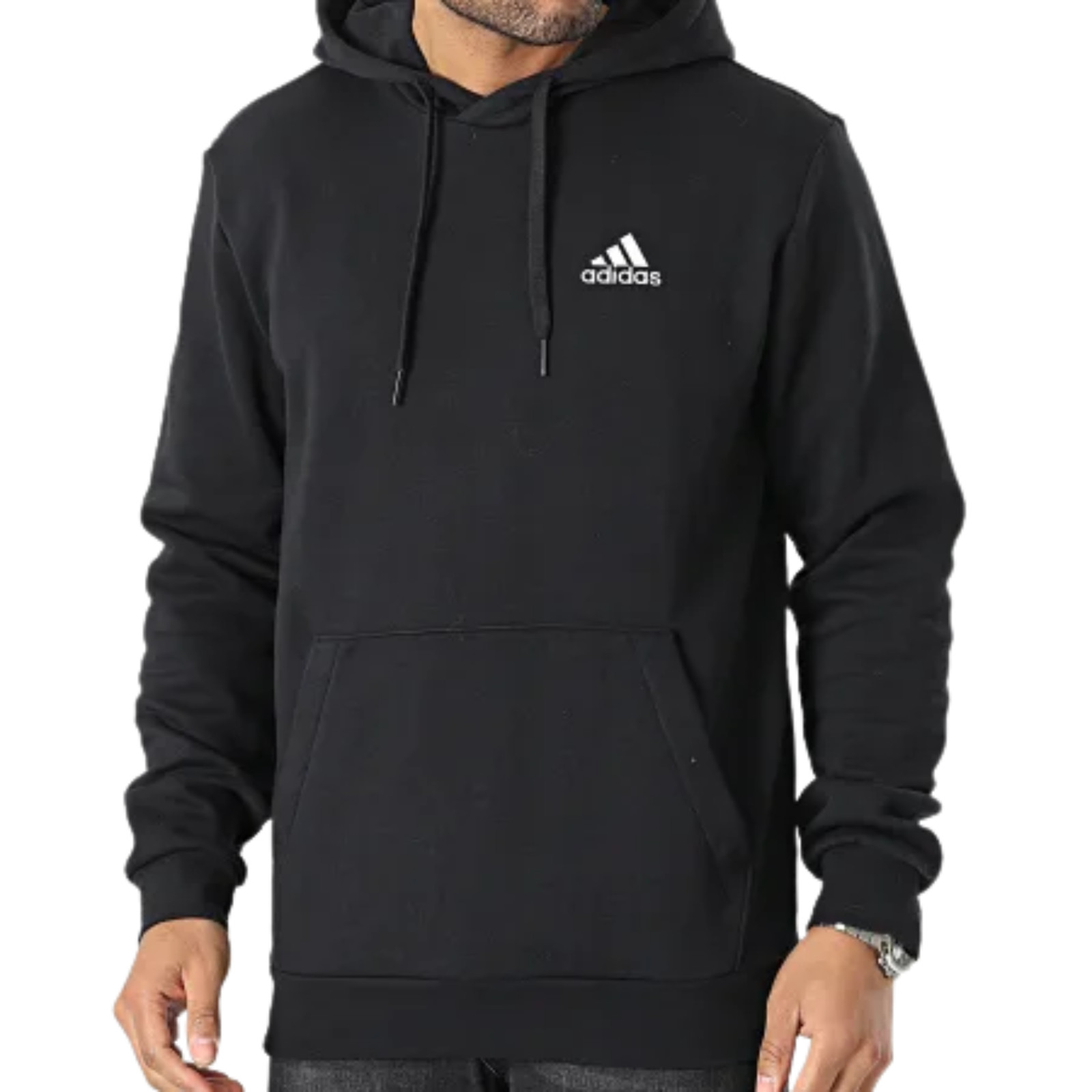 Adidas Essentials Feelcozy HD Logo Hoodie Sweatshirt Black White GV5294 S M XL