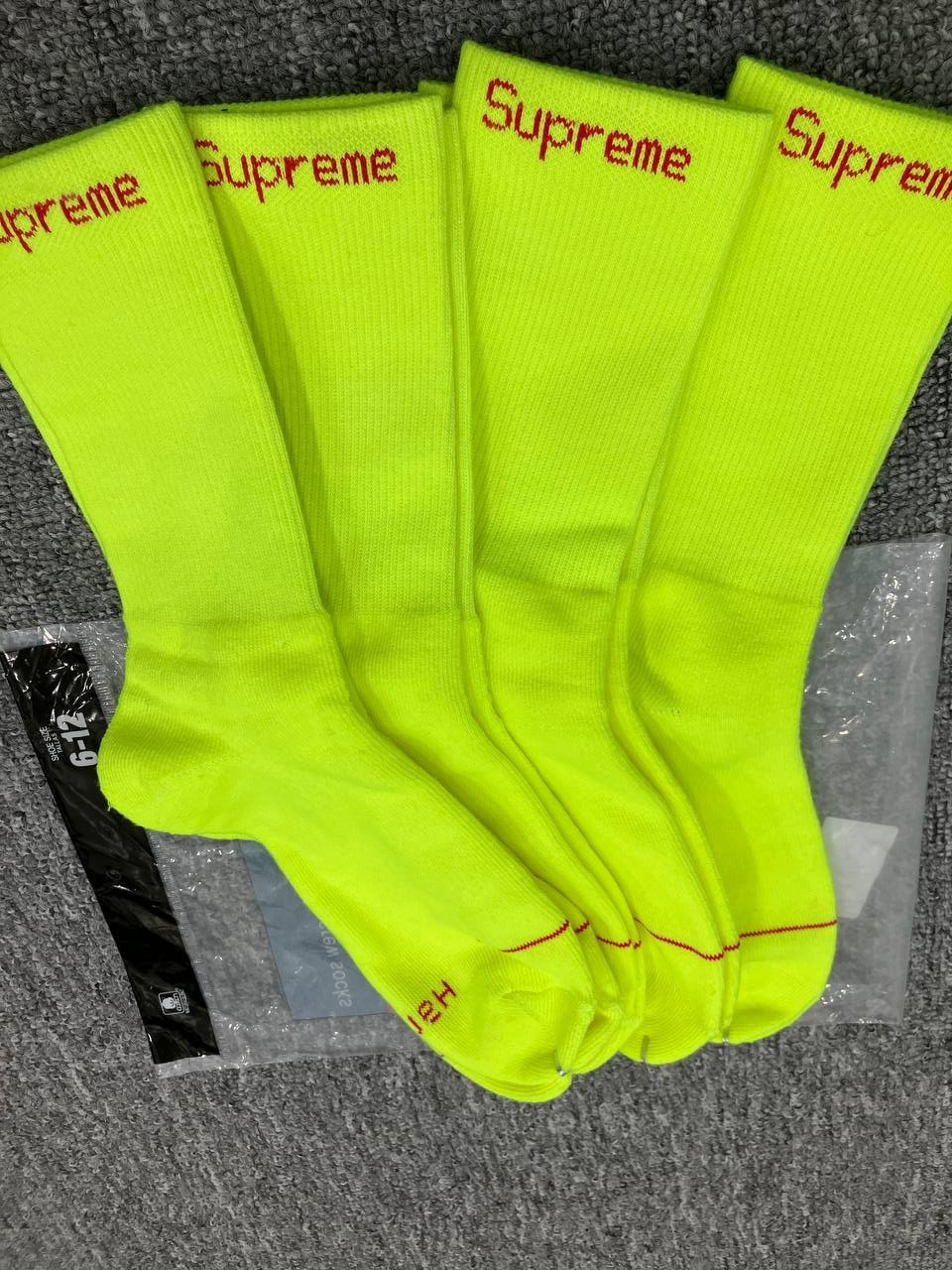 Supreme X Hanes Crew Socks Yellow Color 4 Pack, Size 6-12- On Sale
