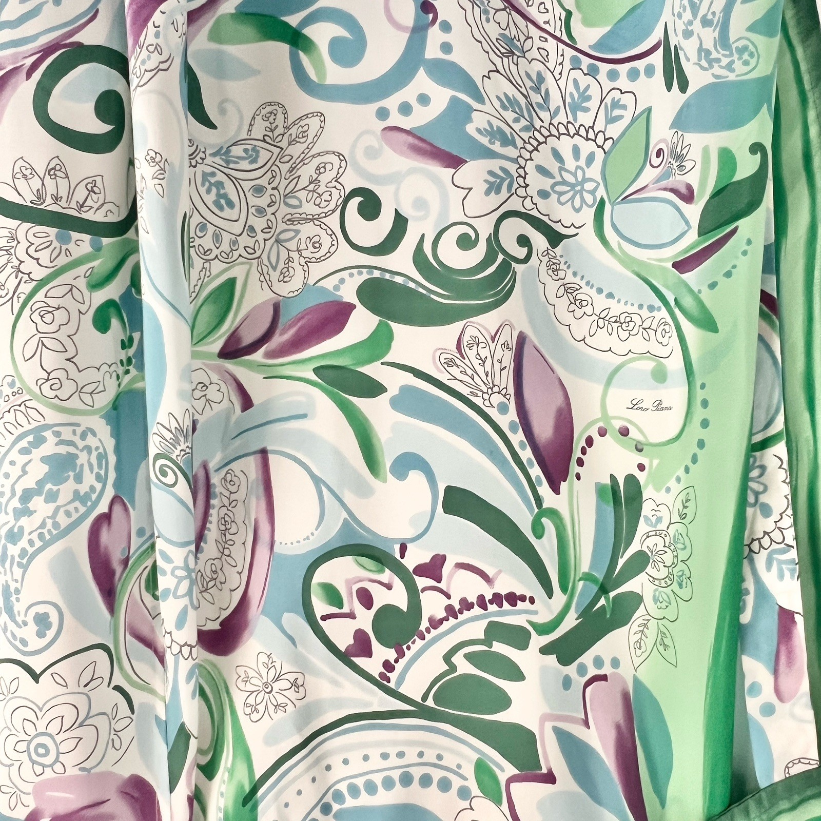 Loro Piana Silk Maxi Wrap Skirt Green Paisley Italy High Waist
