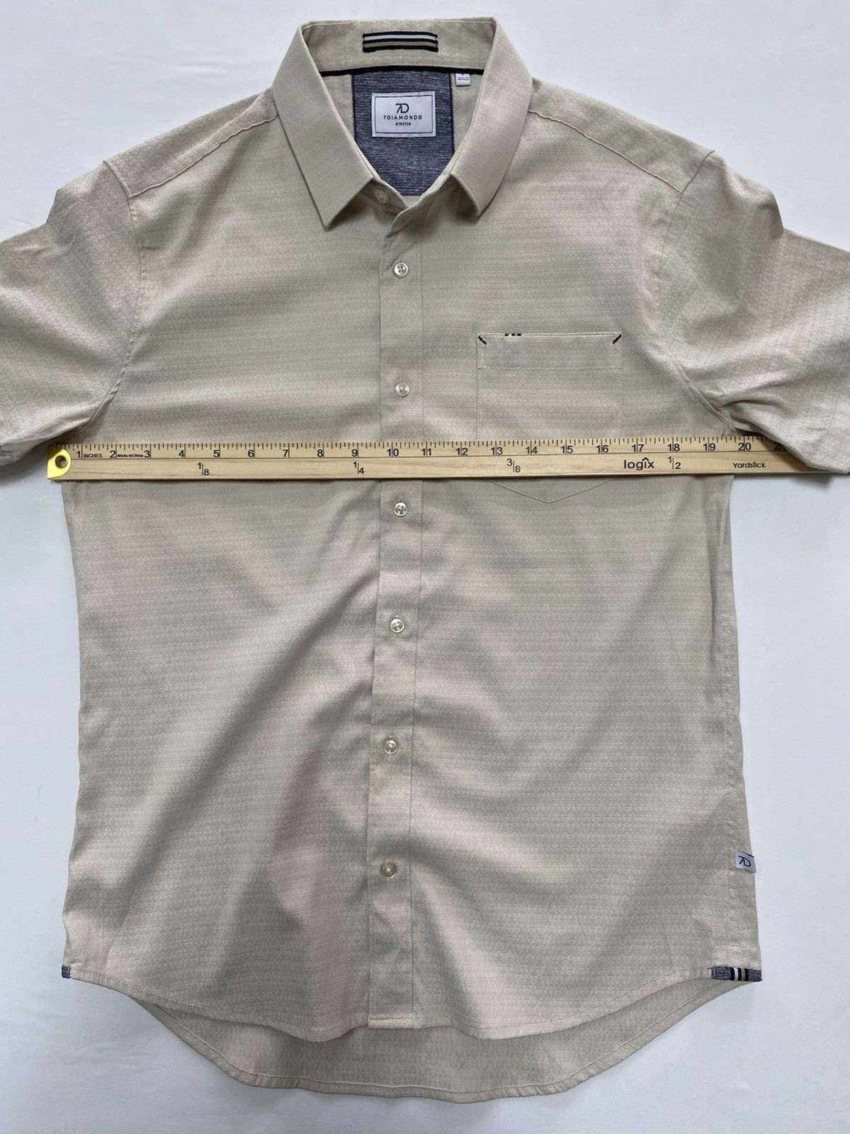 7 DIAMONDS Pretzel Logic Jacquard Stretch Short Sleeve Shirt Tan Men’s Small