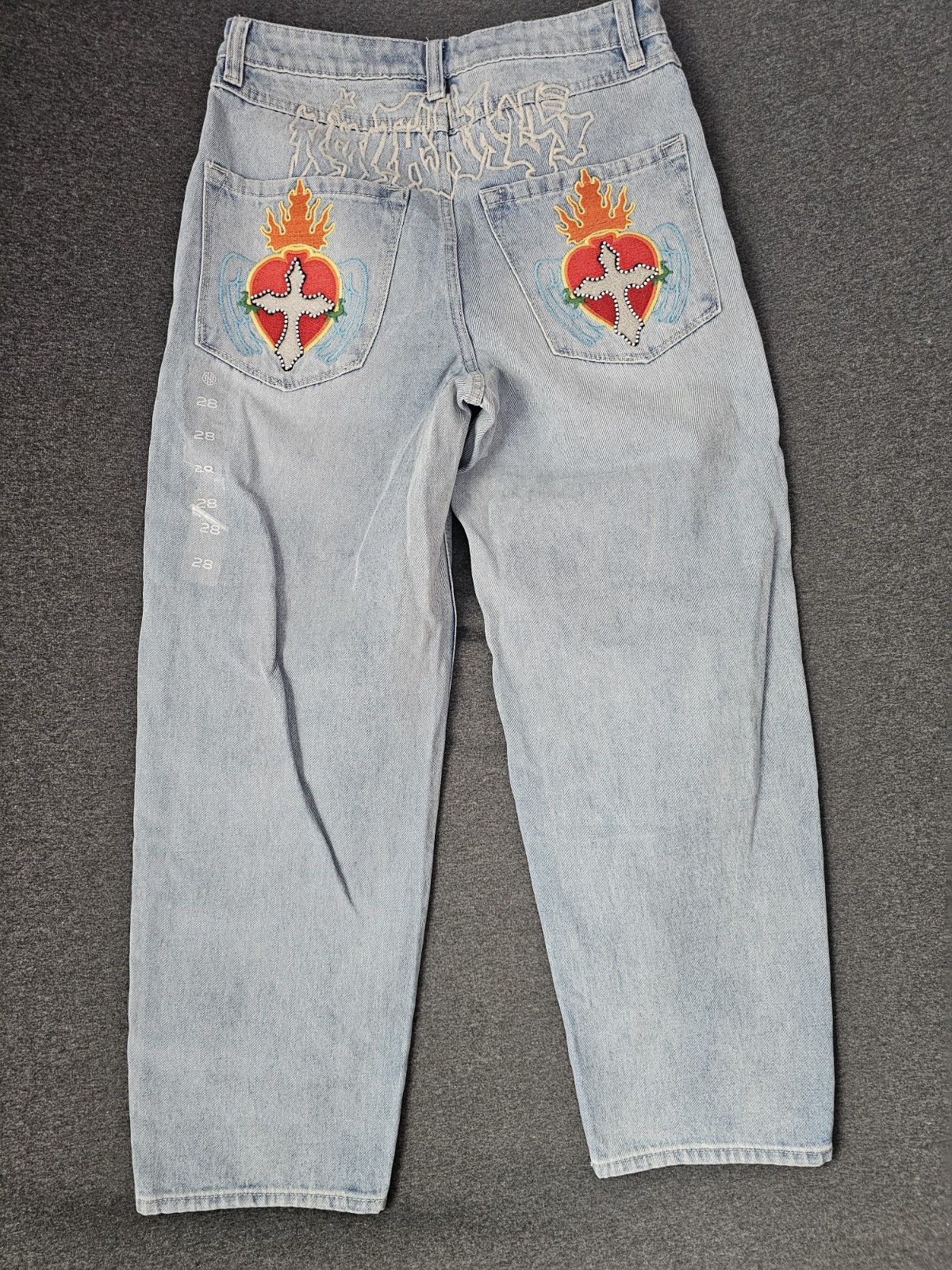 Ambush x Levi’s 568 Loose Fit Jeans 28 Sacred Heart Embroidered Light Wash