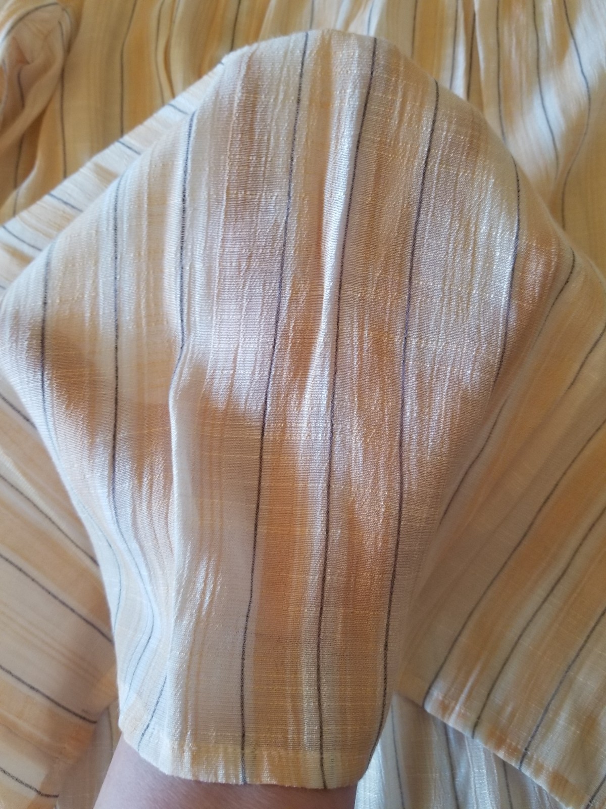 LC Lauren Conrad Peasant Blouse Peach Colored with Gray Pin Stripes Sz L Boho