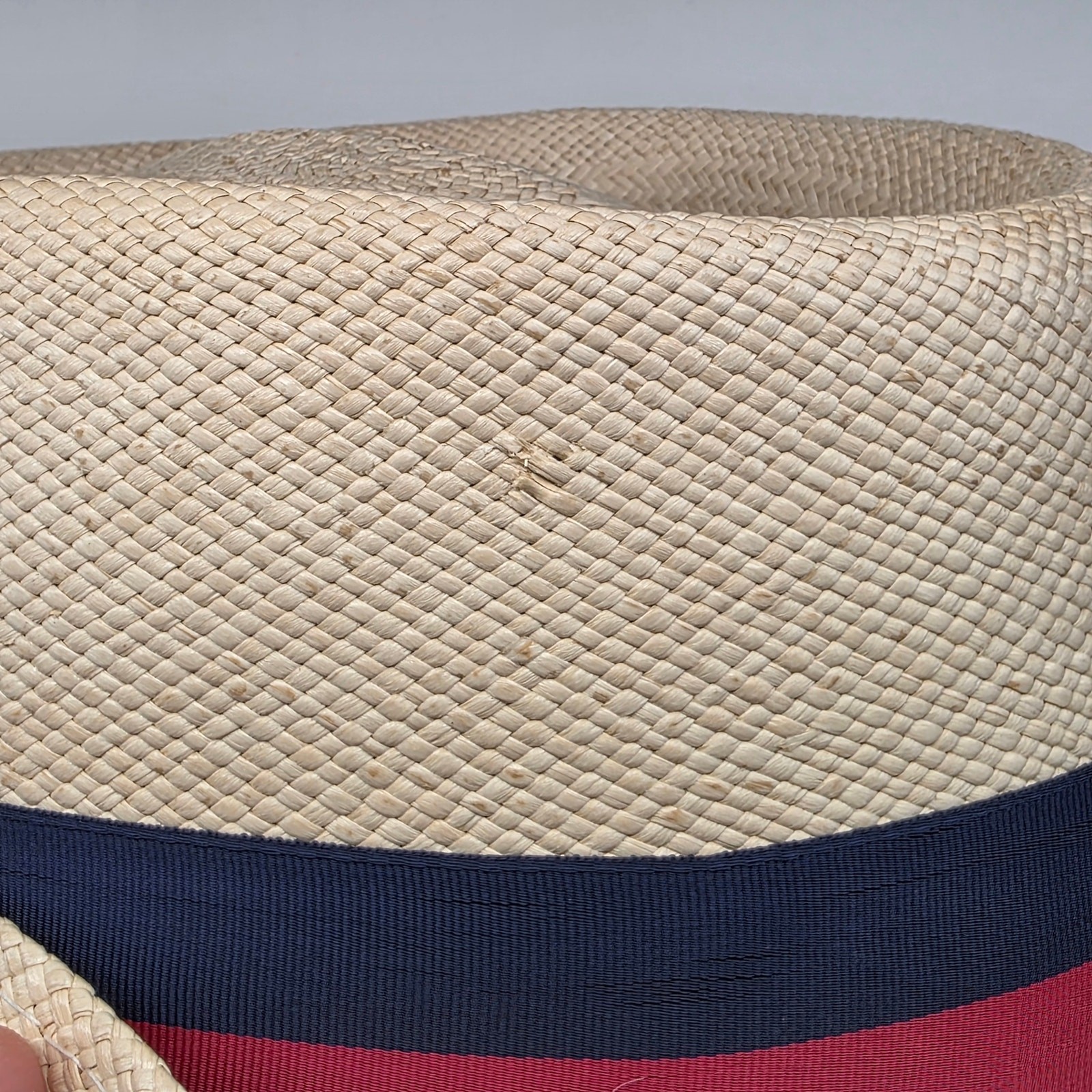 Brooks Brothers Panama Straw Hat Red Navy Band Size 7 1/2 Made in USA