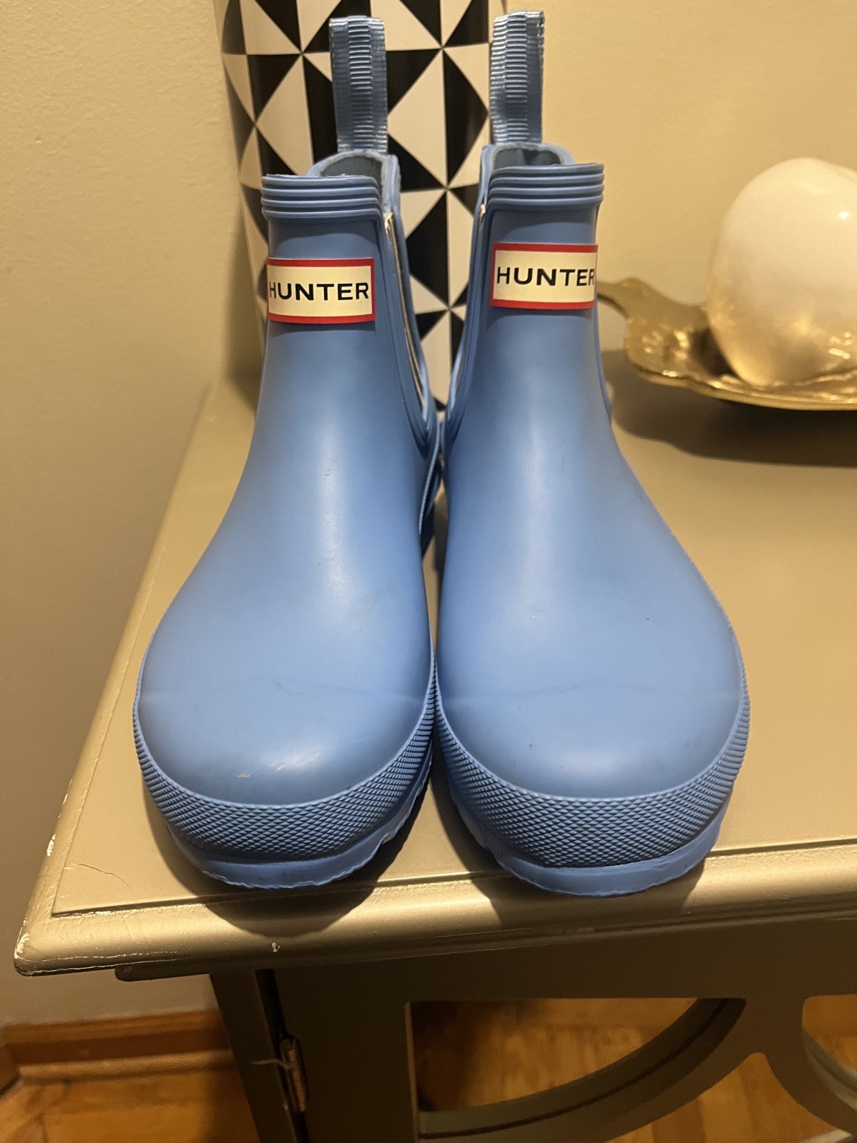 Hunter Original Garden Stripe Chelsea Rain Booties Blue Womens Small