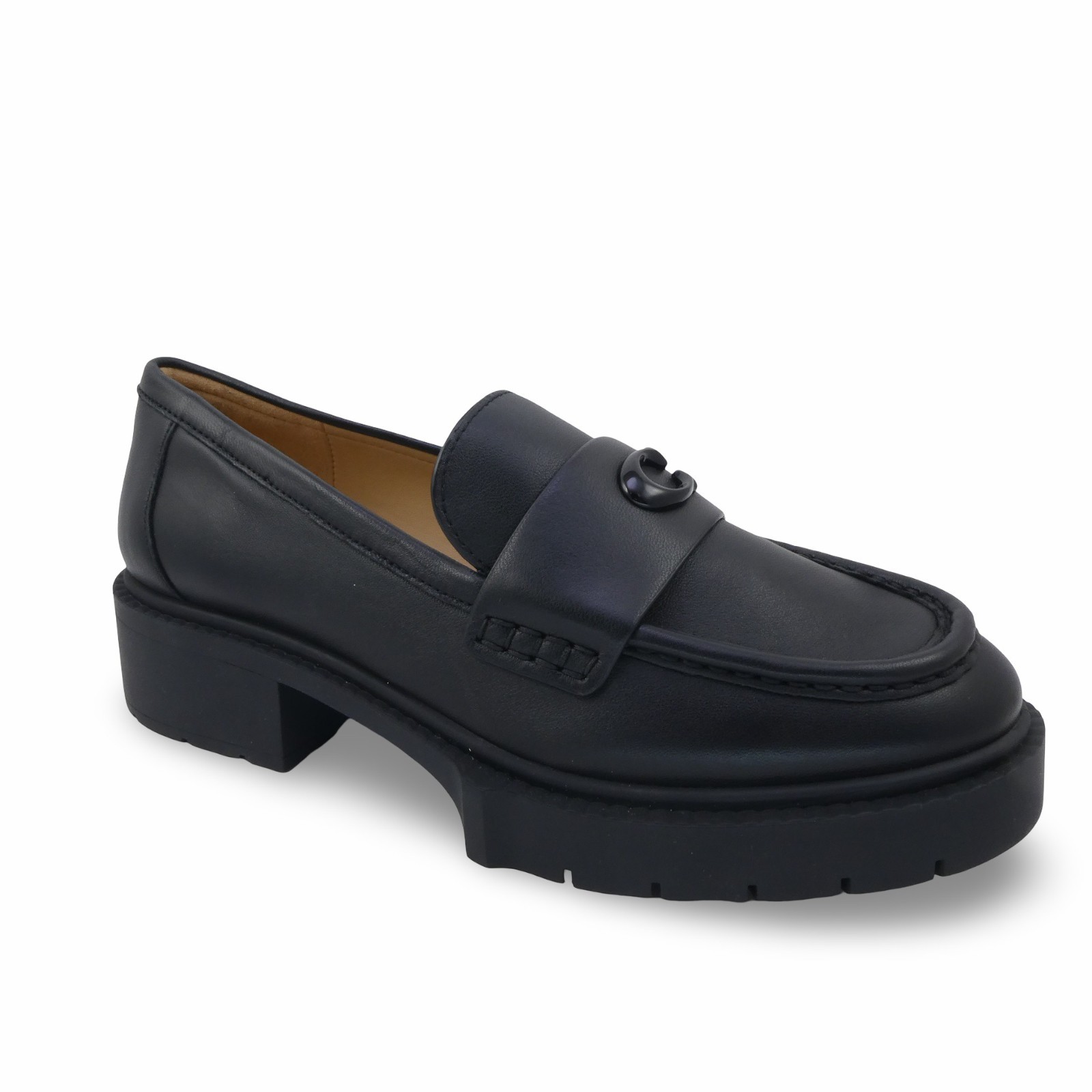 Coach Leah Genuine Leather Lug Women’s 8 Sole Slip On Loafers Flats Shoes Black