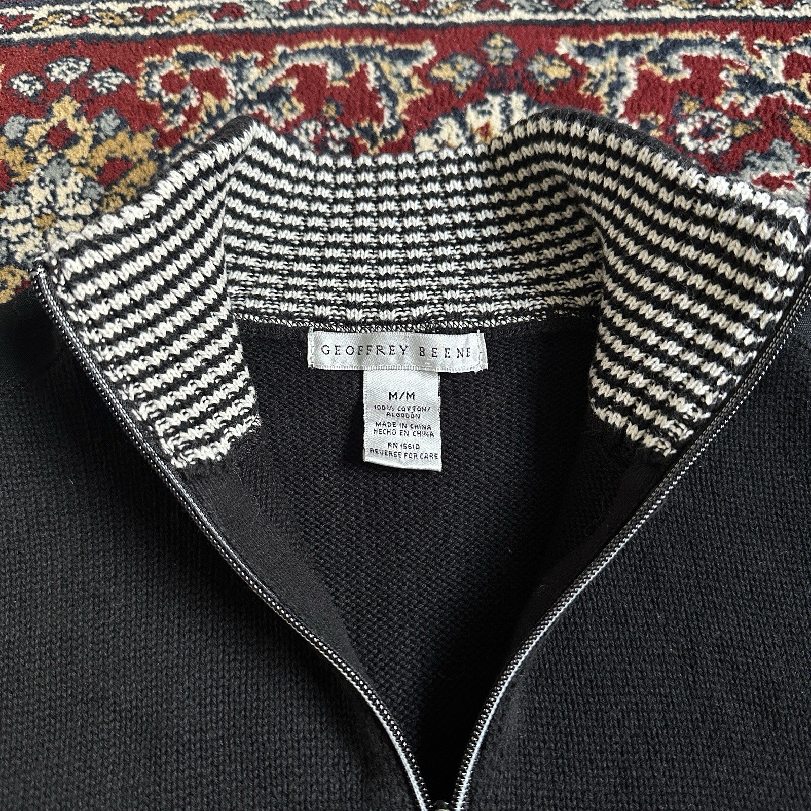 Geoffrey Beene Men’s Medium Black Quarter-Zip Sweater w/ Elbow Shoulder Patches