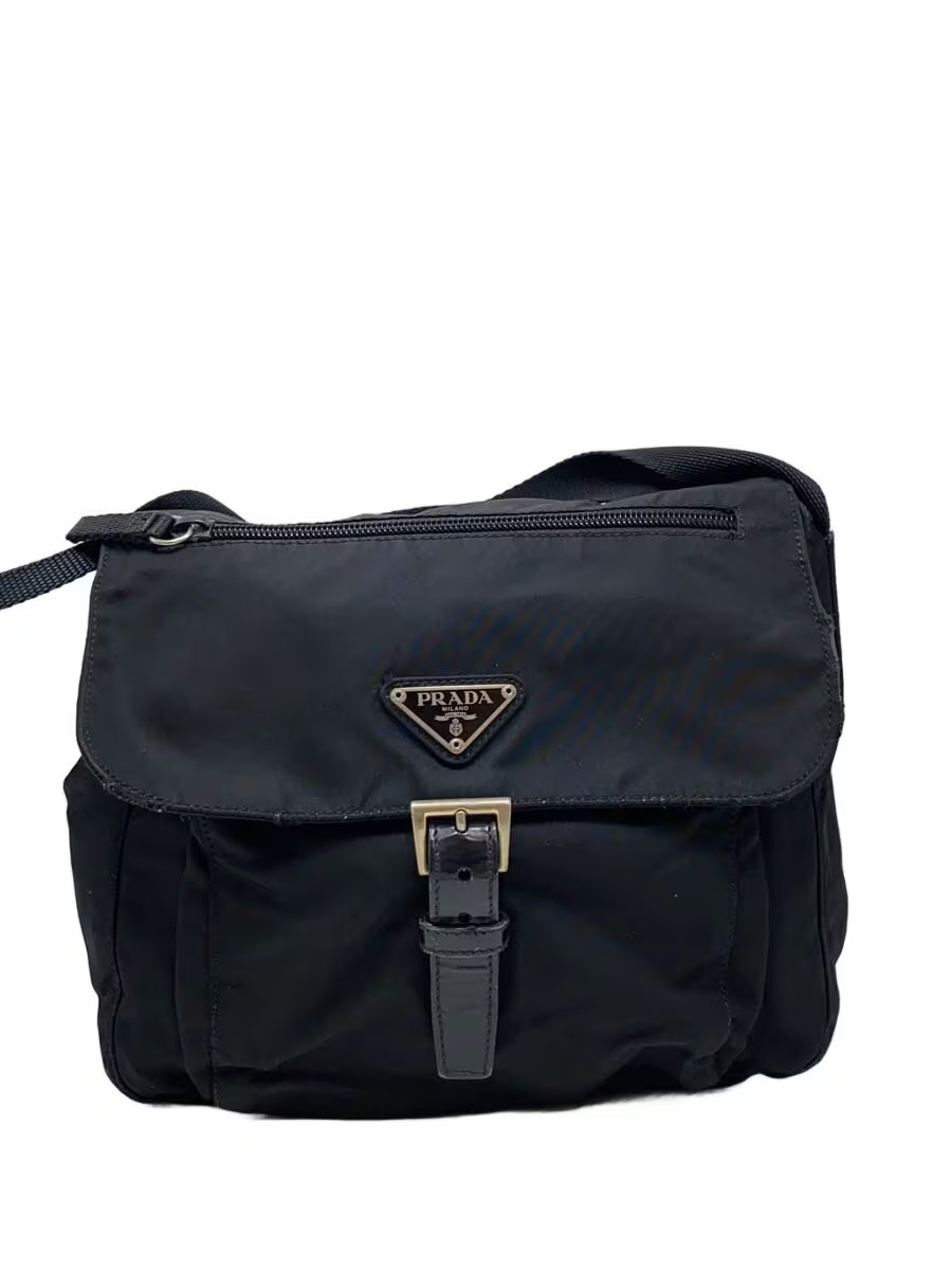 PRADA Shoulder Bag Nylon BLK Triangle Plate BT8994