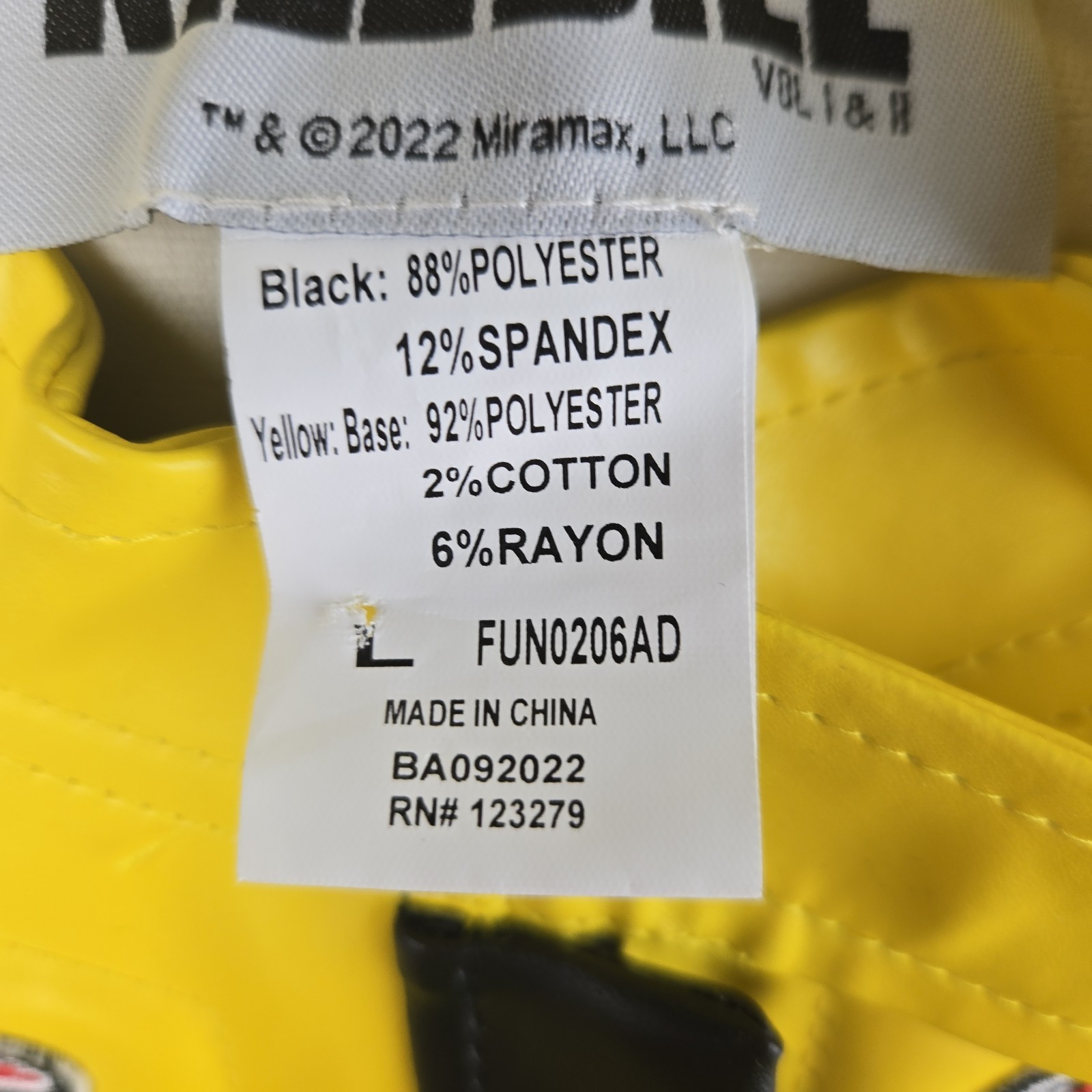 Kill Bill Vol I &II Miramax Uma Costume Jacket Faux Leather Yellow Large Cosplay