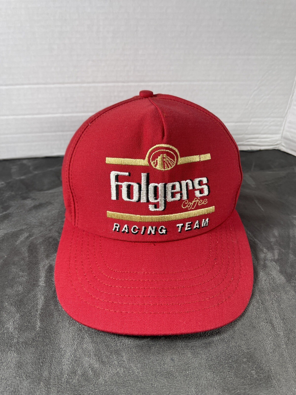 Vintage Folgers Racing Team Hat Cap Corporate Image USA Made Coffee Sponsor Red