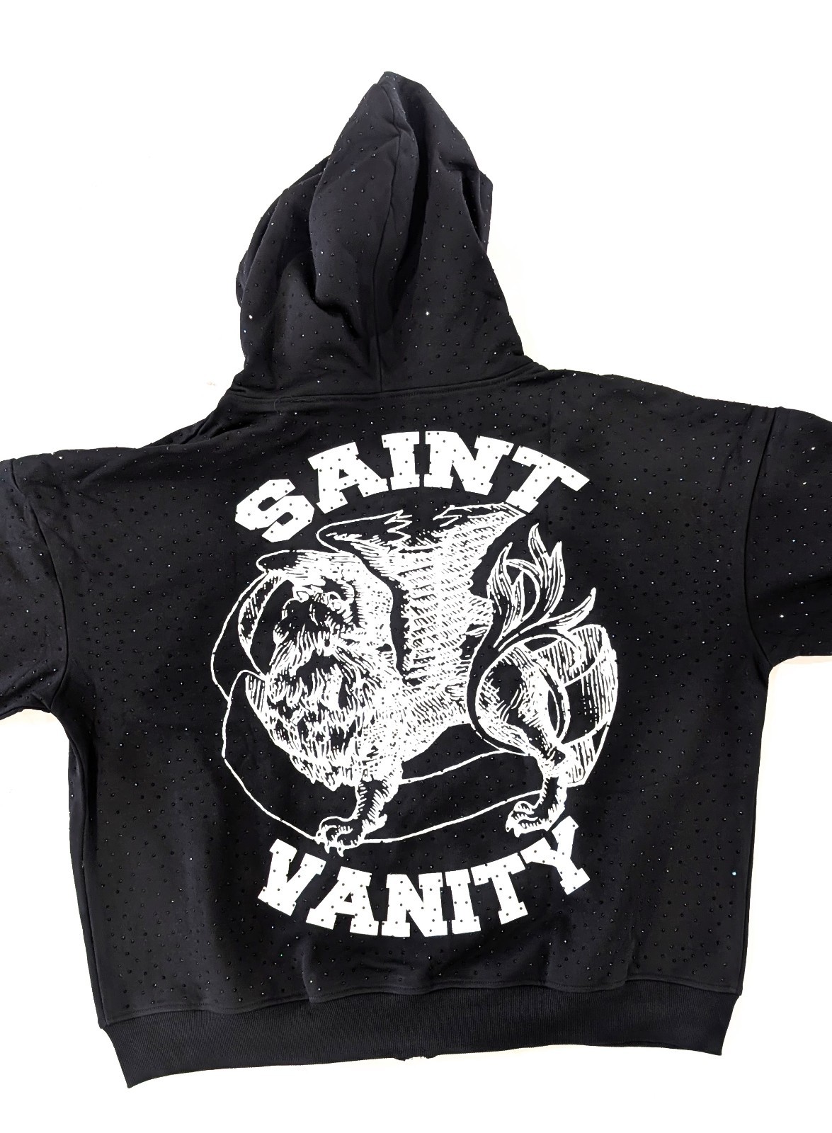 SAINT VANITY VVS Full Zip Hoodie Oreo Rhinestone Black Size L Printed Heavy 100
