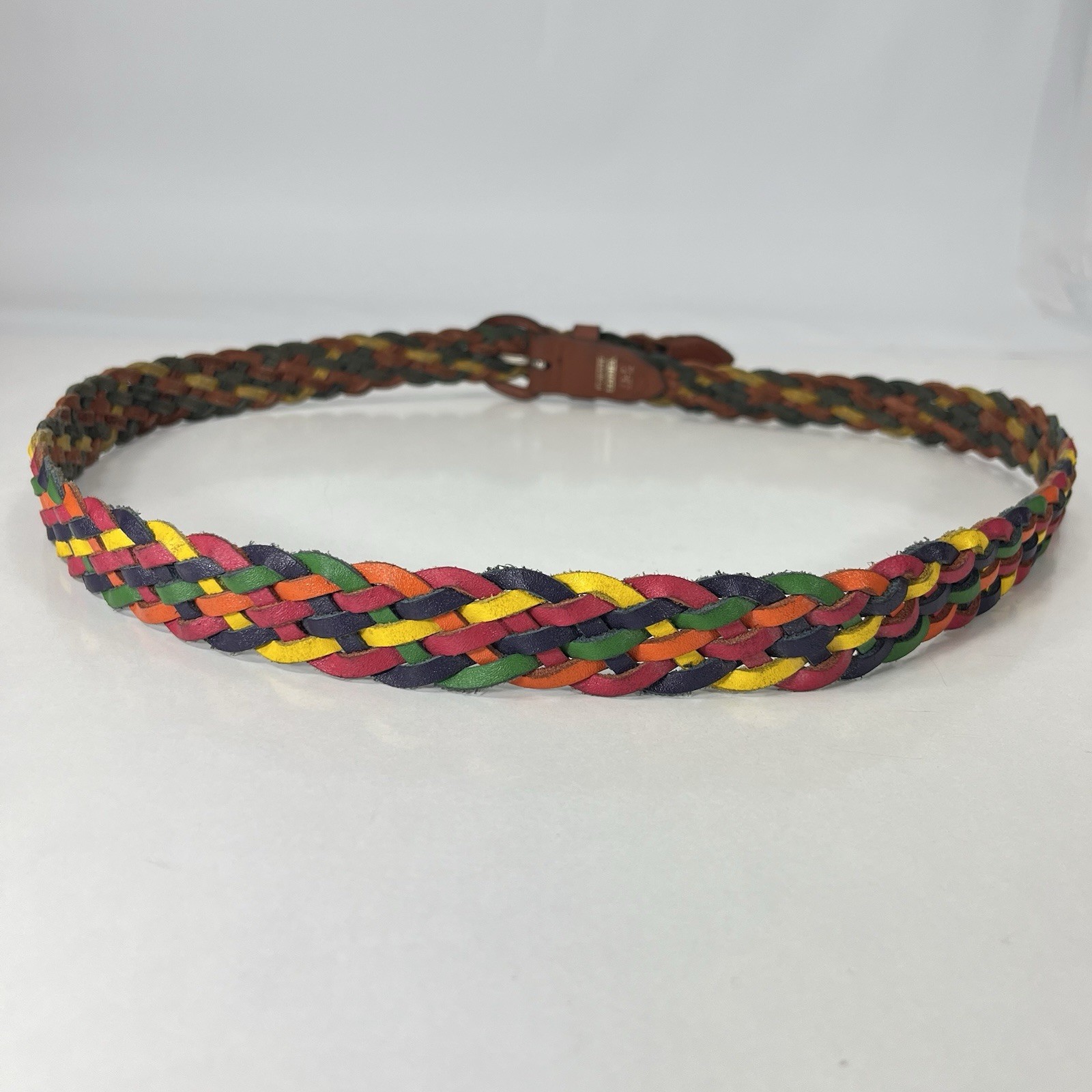Colorful Worn Leather Braided Belt – Women’s Size 34