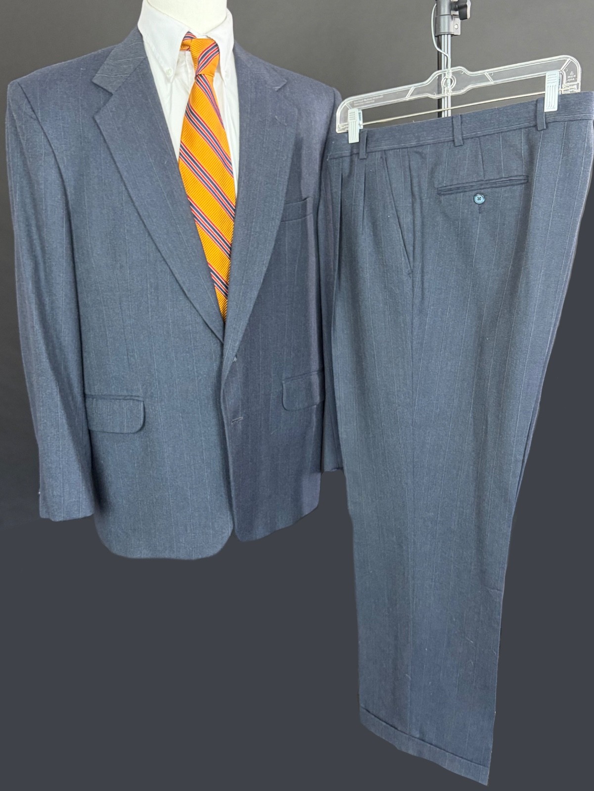 Vintage Jules Pilch Suit Gray Pinstripe 2-Piece Classic Tailored Menswear 44R
