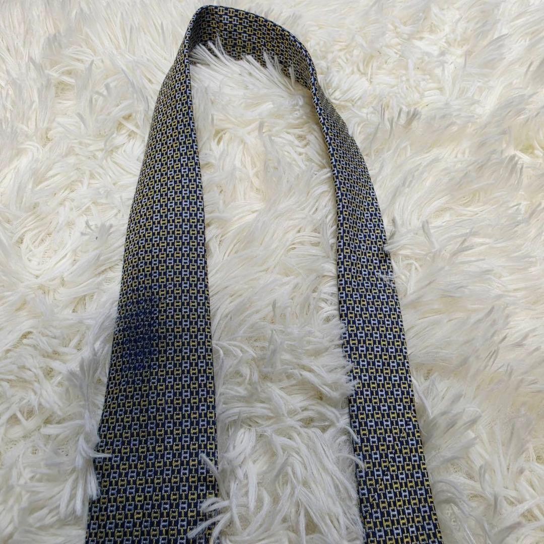 Classic HERMES Tie Navy H Pattern Logo Silk 8cm Blade