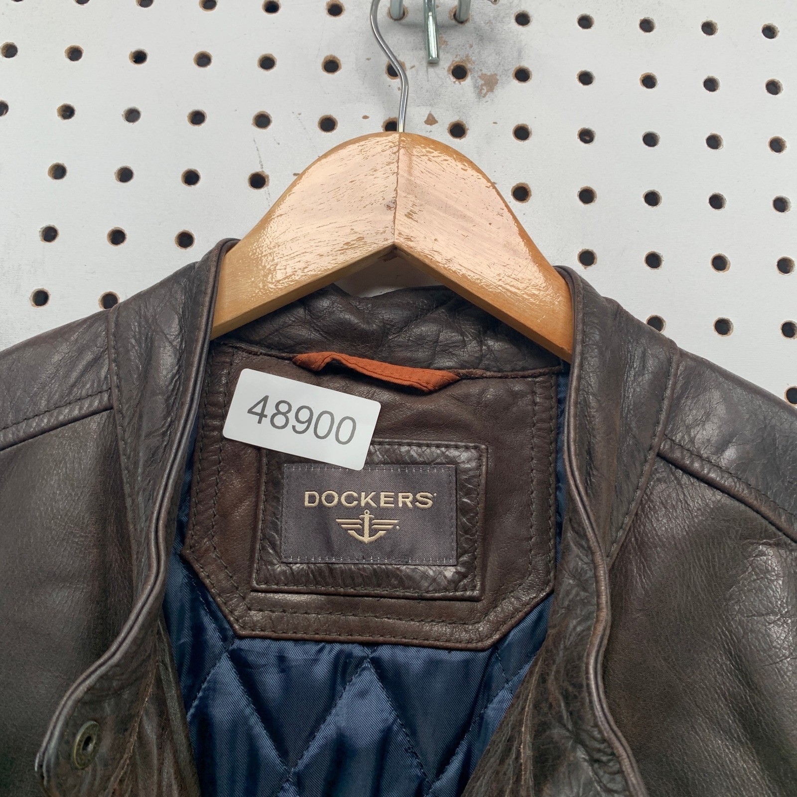 Dockers Leather Cafe Racer Jacket Mens XL Espresso Brown Moto Quilted Lining