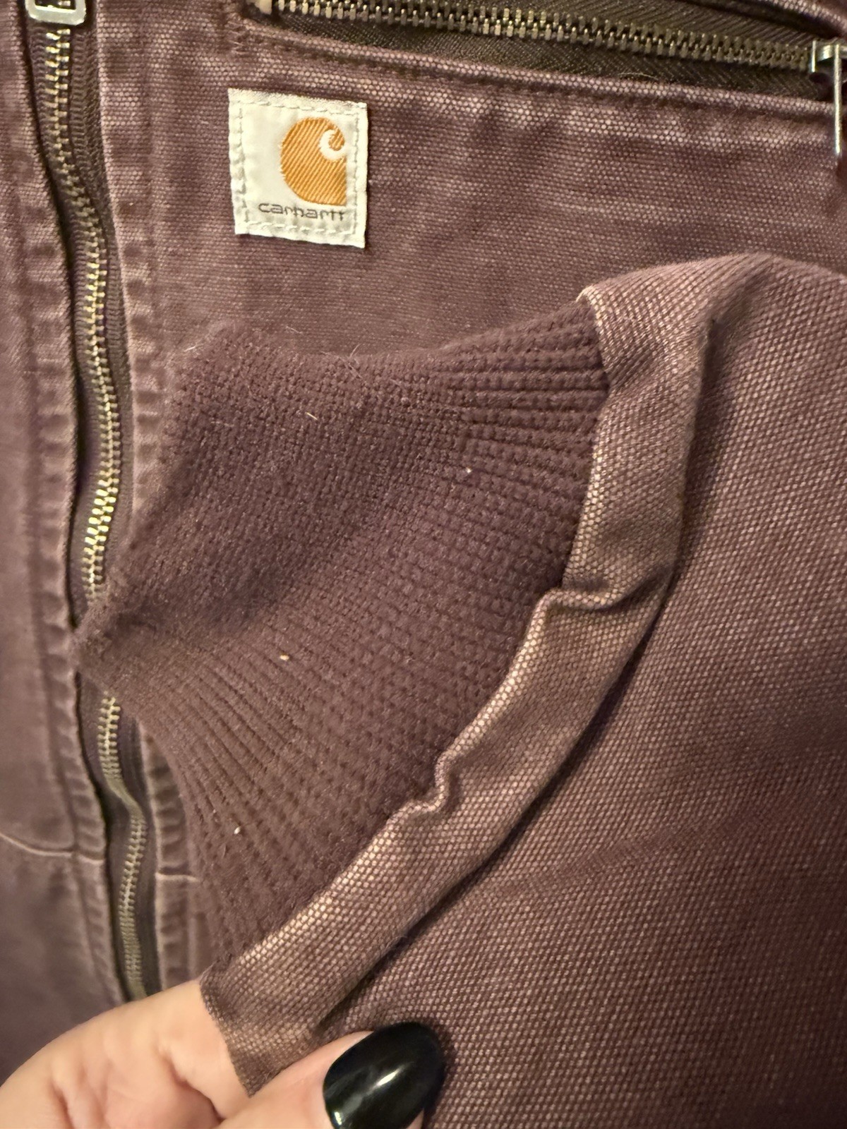 Carhartt Jacket Womens L 12/14 Maroon Wildwood Sherpa Lined Workwear 46″ chest