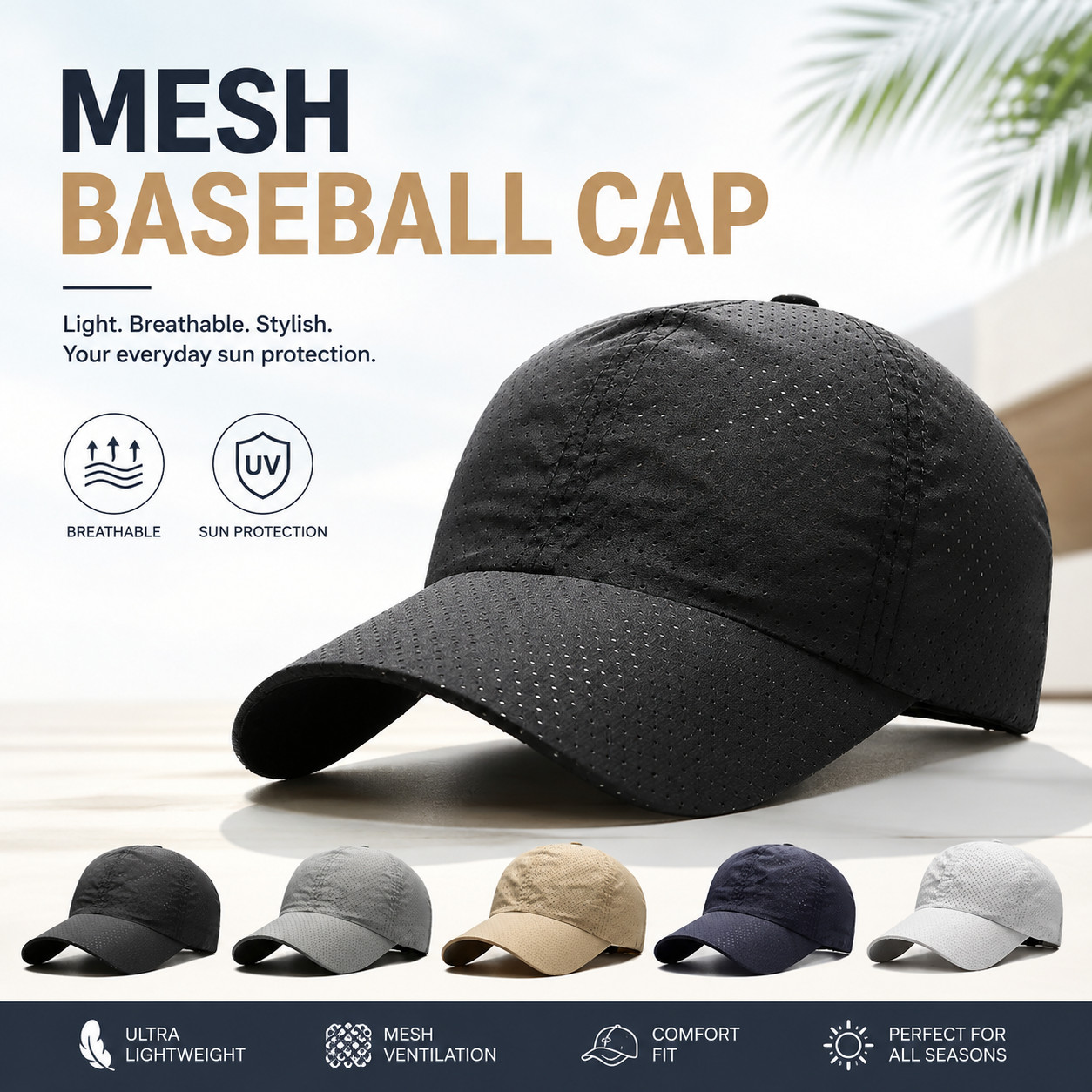🧢 Breathable Mesh Baseball Cap UV Sun Protection Adjustable Sports Hat Unisex