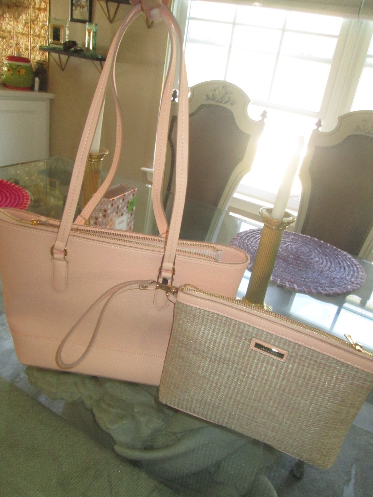 NANETTE LEPORE JOYCE PEACH TOTE SHOULDER BAG + MAKEUP CASE, BNWT!! RET $128.00
