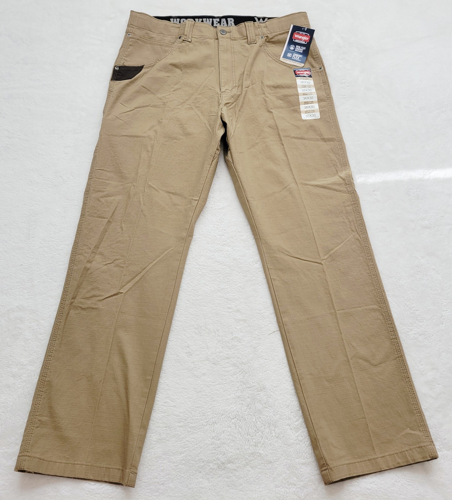Wrangler Workwear Inspector Ripstop Work Pants Men’s 36×30 Khaki Regular Fit Tan