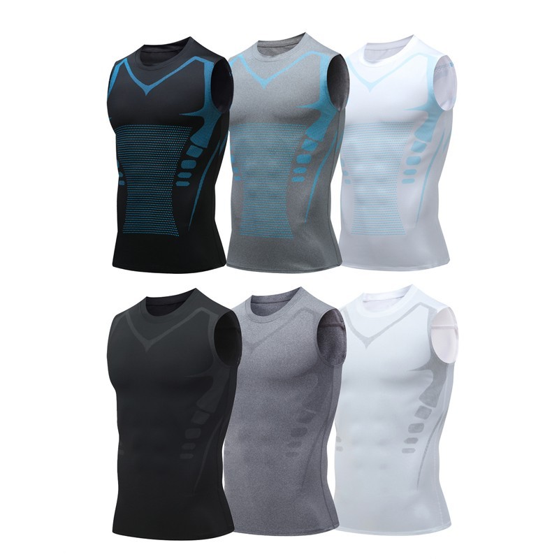 Men Compression Shirt Version Ionic Shaping Sleeveless Vest Sport Tank Top S-2XL