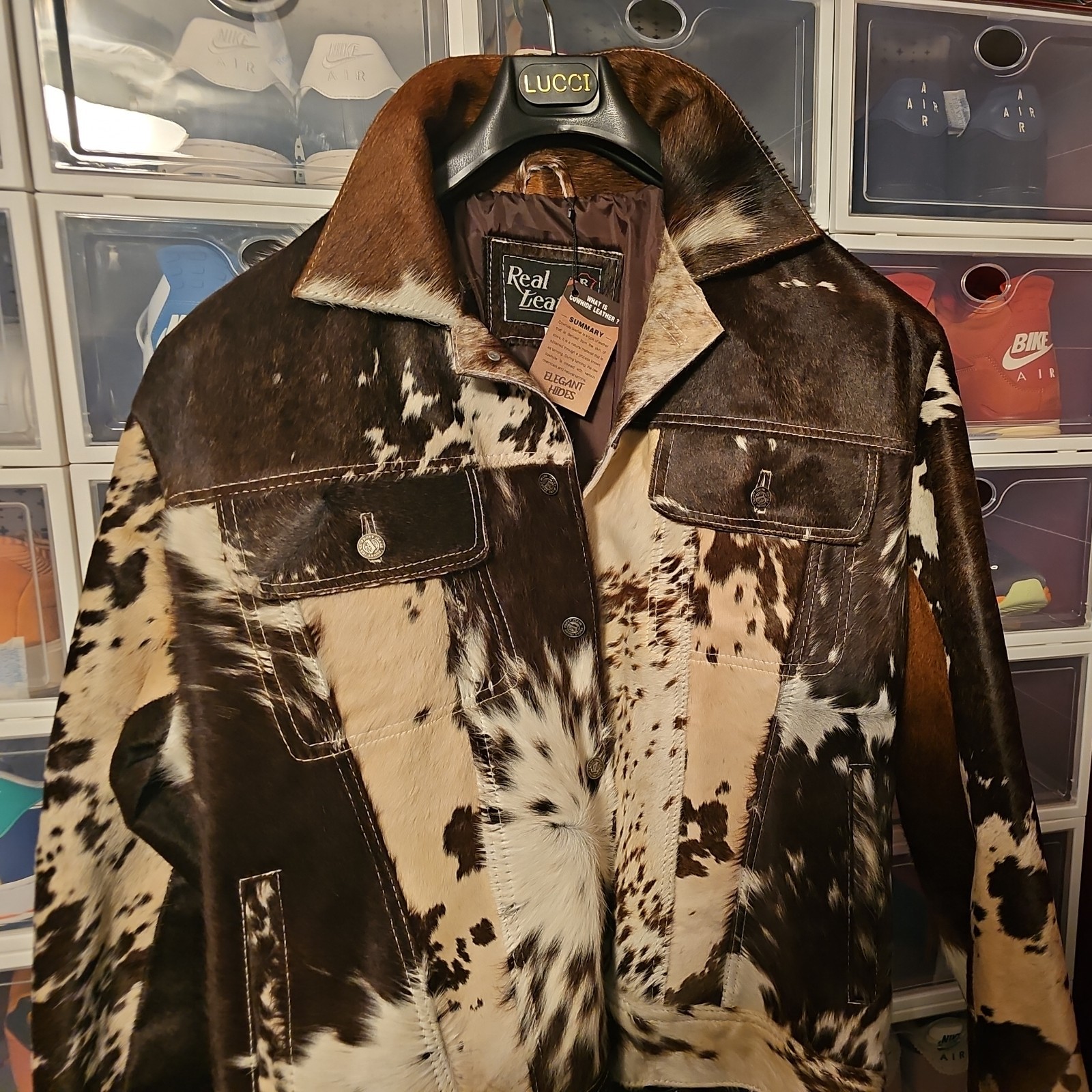 Men’s Western Cowhide Leather Jacket Real Hair-On Pony Skin Stylish Trucker Coat