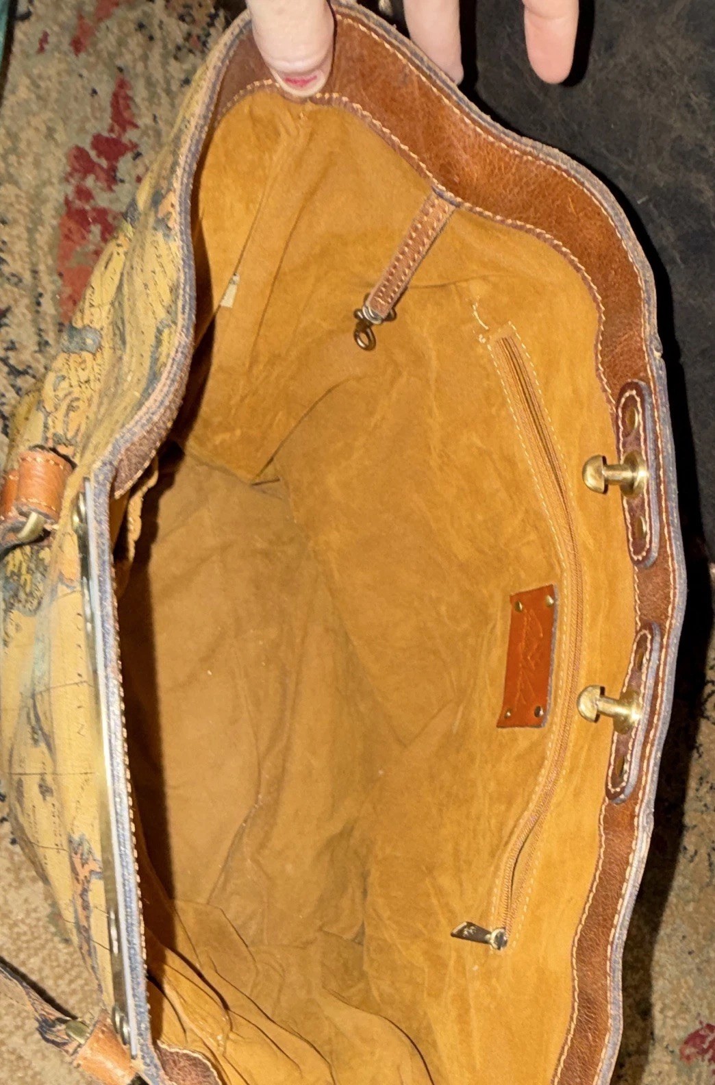 Patricia Nash European Map Print Leather Tote Bag Brown Tan 18” wide, 12.75”tall