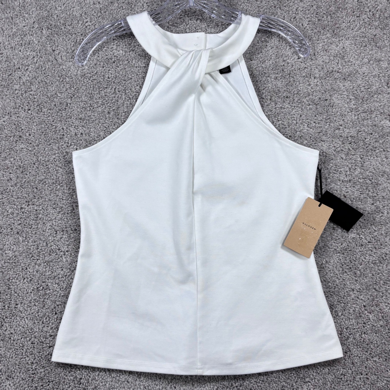Halogen White Twist Front Halter Sleeveless Keyhole Back Medium NWI