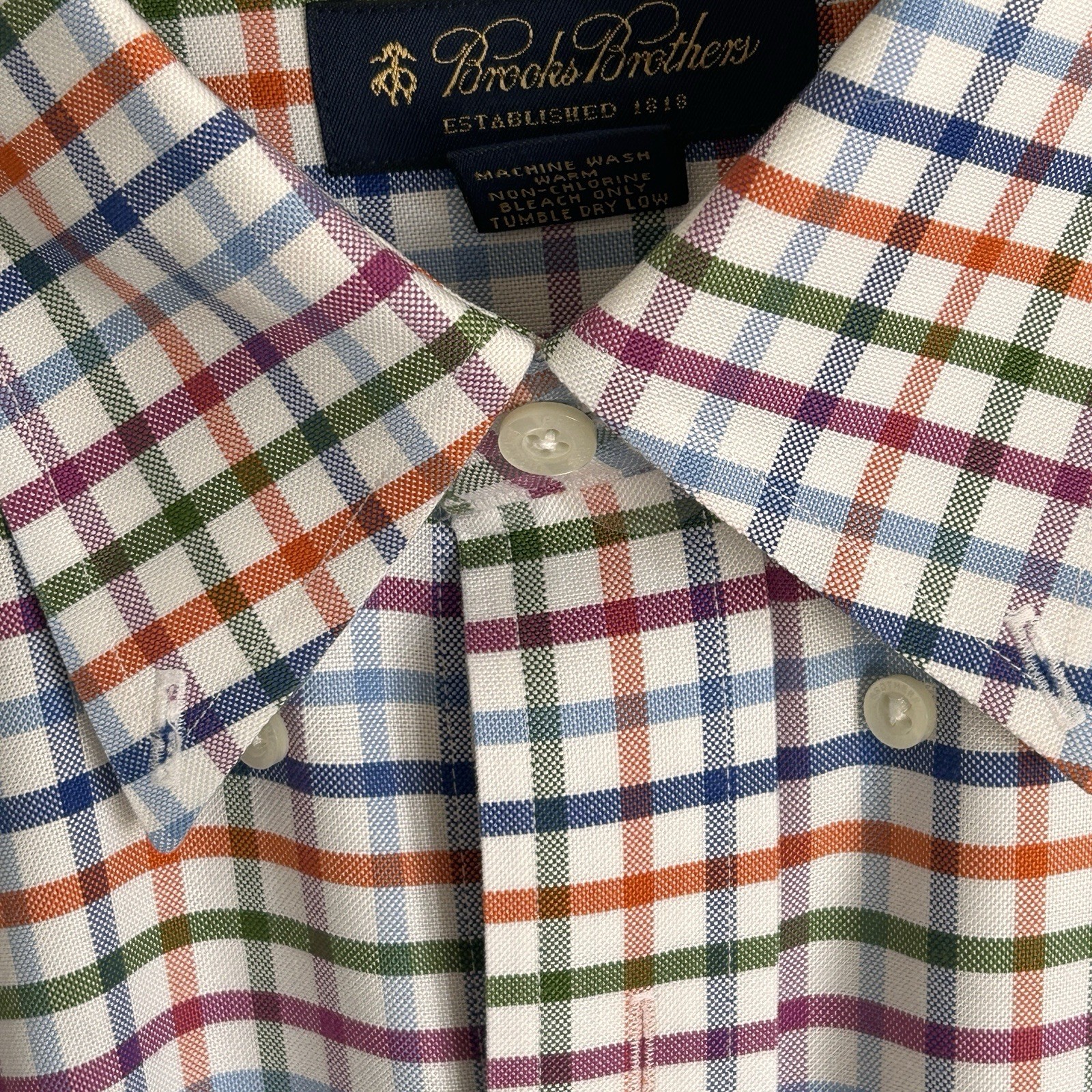 Brooks Brothers Non-Iron Multicolor Plaid Button-Down Oxford Shirt size L