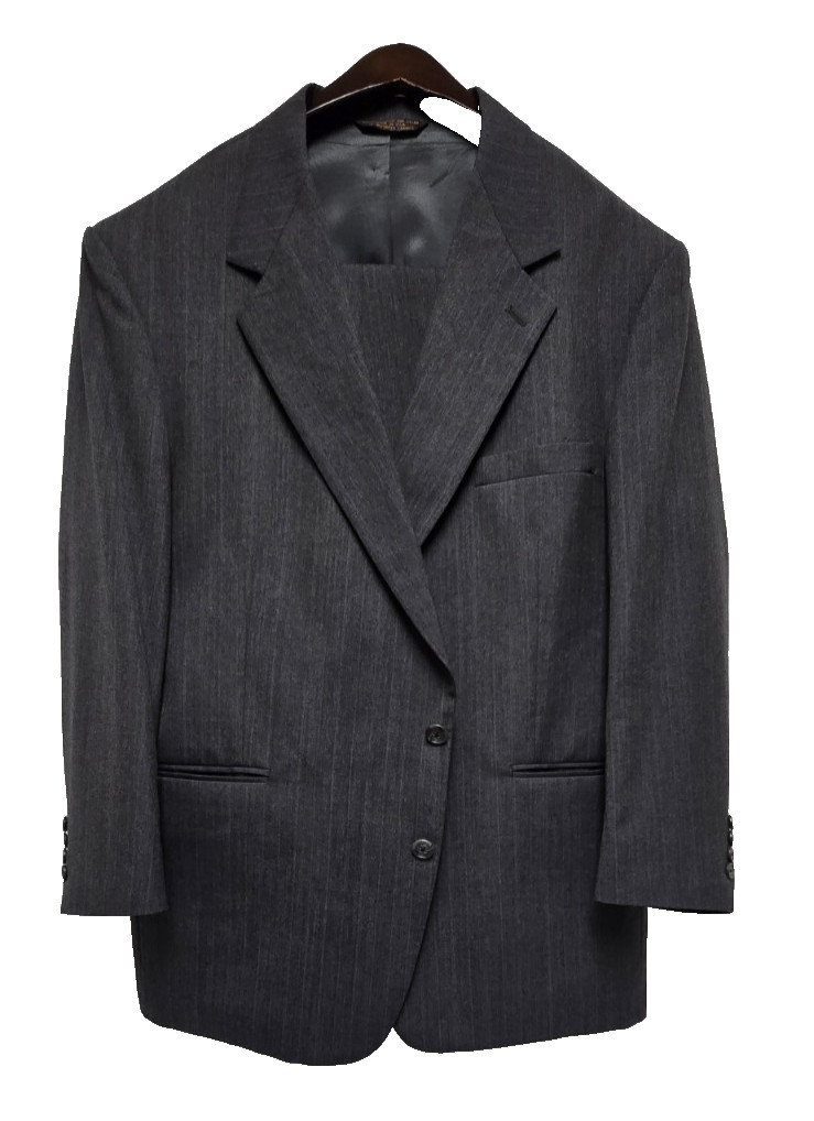 LaCrosse Larsón Florine Mens 48R 42×29+ 2 Pc Charcoal Pinstripe Suit USA Vintage