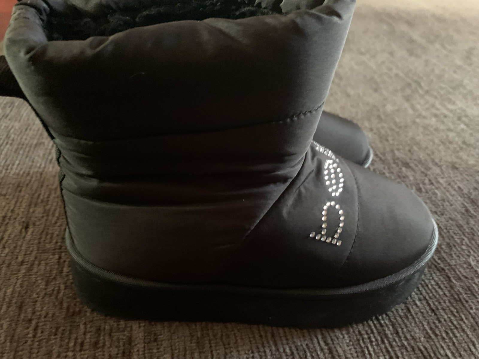 bebe Girls Black Rhinestone Logo Winter Boots