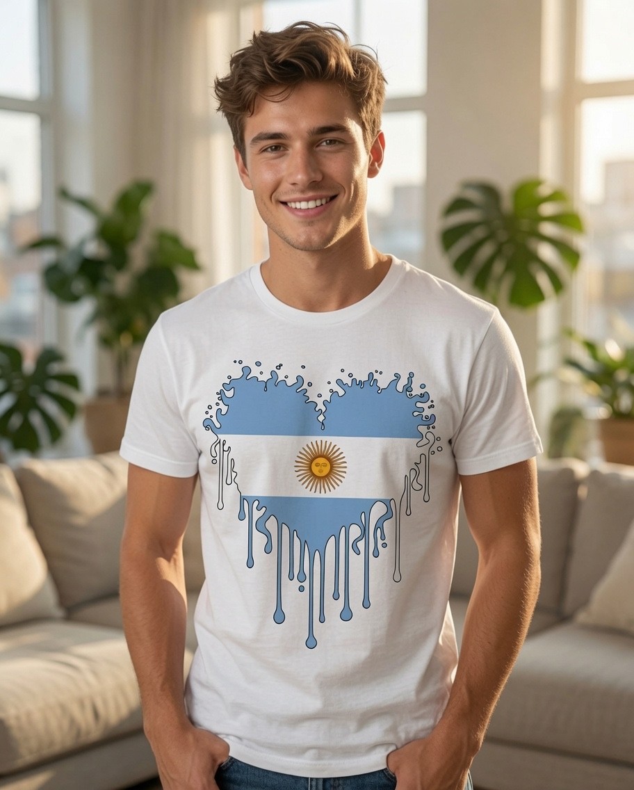 Argentina Heart Flag Shirt Dripping Paint Soccer Fan Tee Love Argentina Unisex
