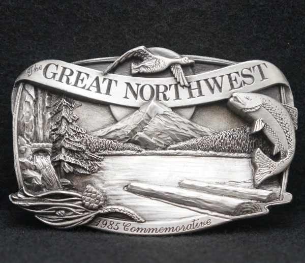 WD09163 *NOS* VINTAGE 1985 **GREAT NORTHWEST** COMMEMORATIVE PEWTER BELT BUCKLE