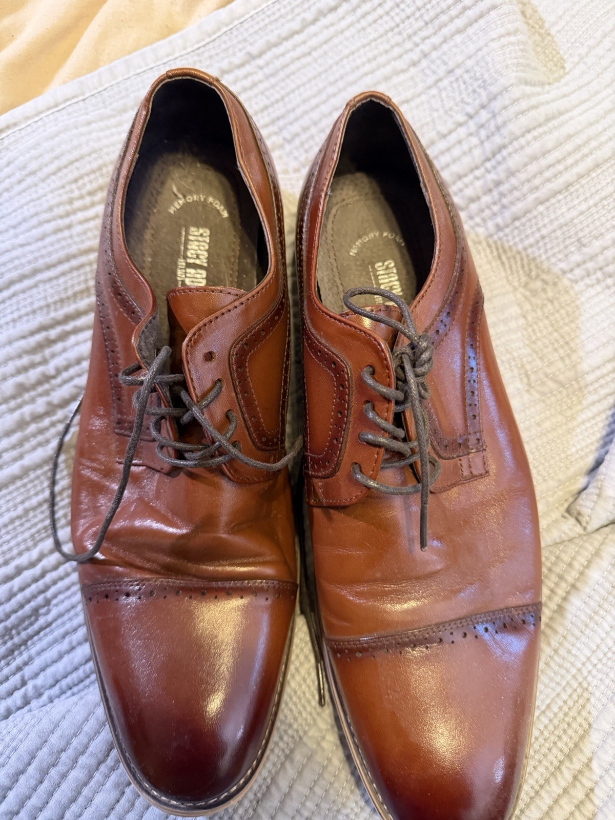 Stacy Adams Size 10 Dickinson Cap Toe Oxfords Dress Shoes Cognac 1163